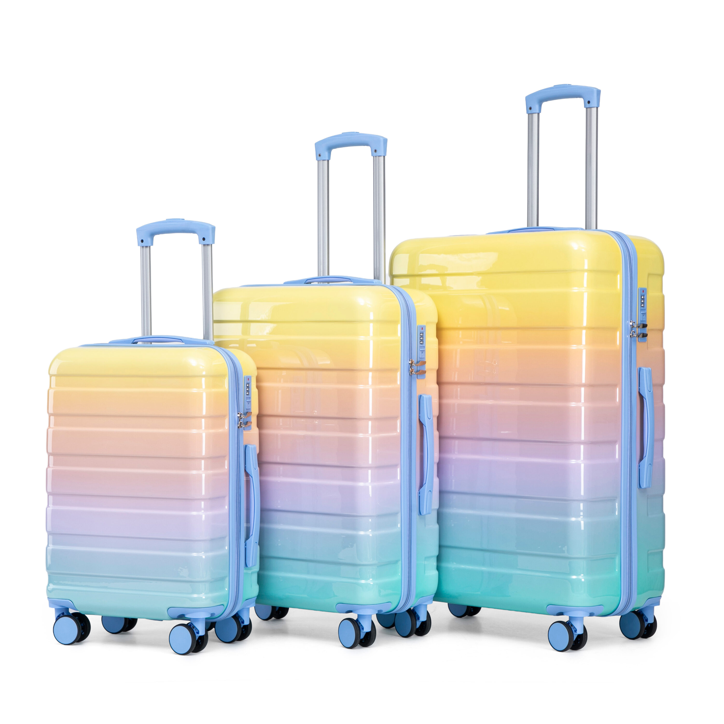 ModernLuxe 20inch and 24inch and 28inch 3 pcs in PC Spinner Wheel Luggage  Carry on Suitcase  With Gradient Color and Combination Lock Blue+Yellow
