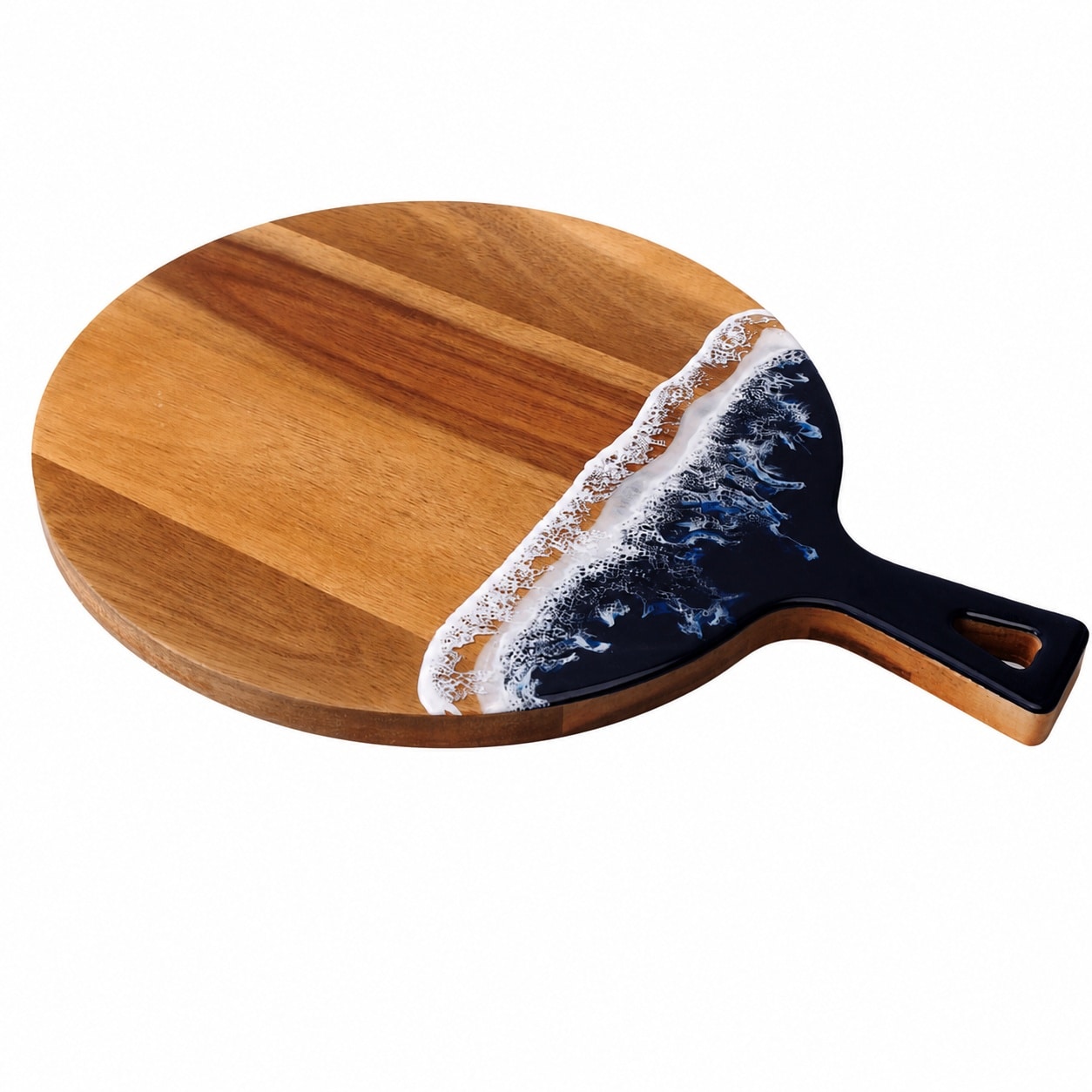 Aoibox  Acacia Wood Ocean Wave Epoxy Resin Charcuterie Cutting Board with Handle 15 7 x 11 8 x 0 6 In Hanging