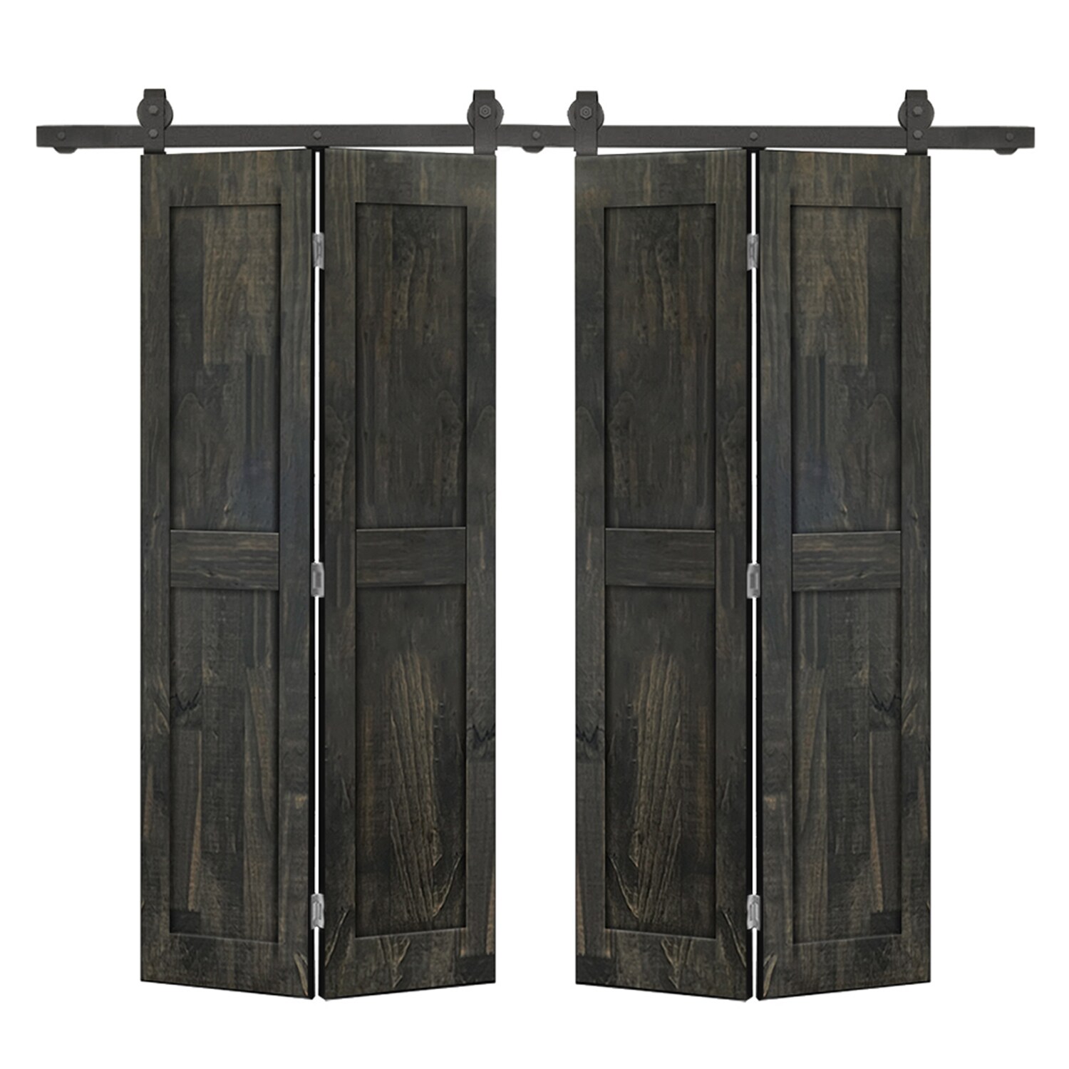 CALHOME 1905T+FSQ2-80X36DT(2 72-in x 80-in Charcoal Black Stained Equal Pine Wood Hollow core Double bifold Barn Door (Hardware Included)