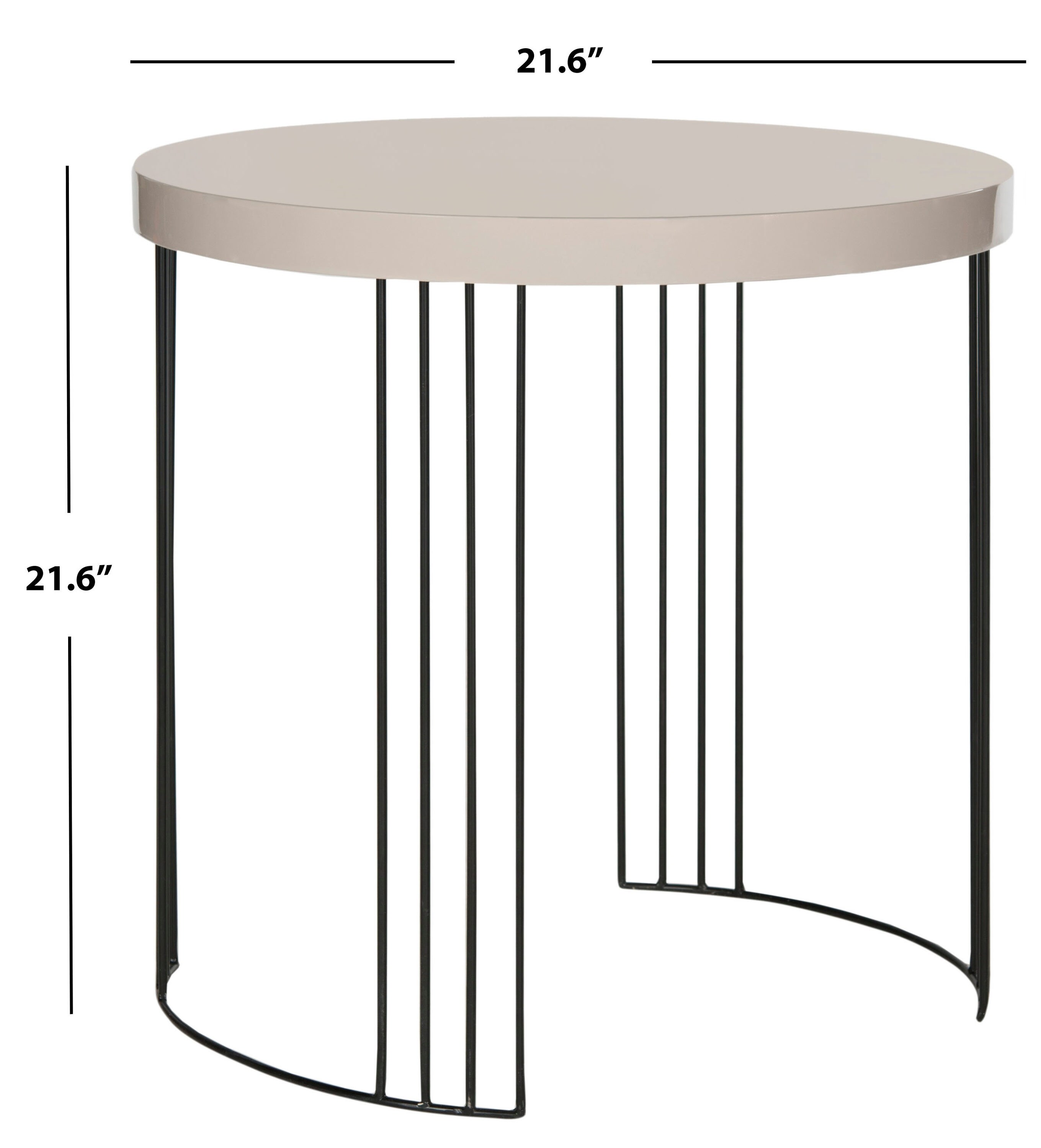22" Beige and Black Round Wood Metal Side Table