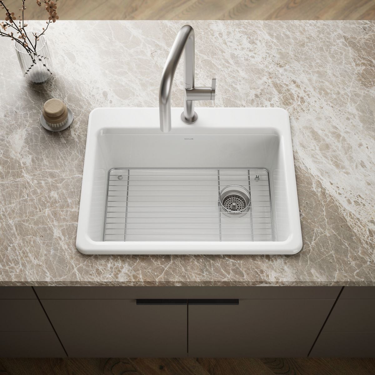 KOHLER Riverby Drop-in 27-in x 22-in Cast iron Single bowl Kitchen Sink