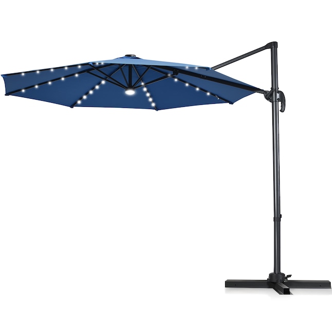 Goplus 10 Ft Solar Powered Offset Patio Umbrella With Base In The Umbrellas Department At Com - Solar Lights For 10 Ft Patio Umbrella