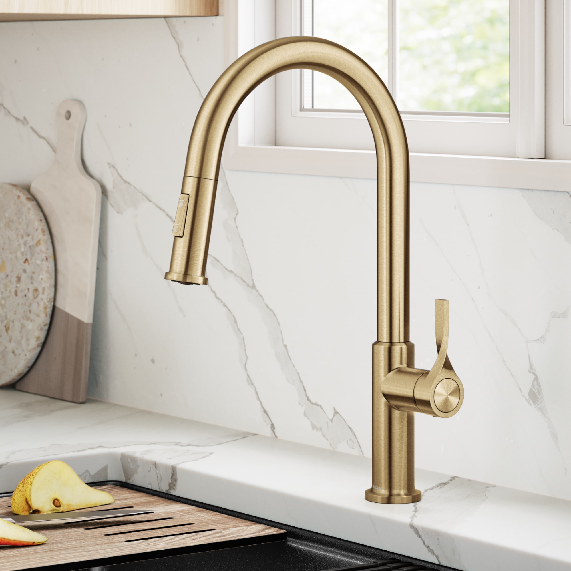 Kraus KPF-2840SFBB Torak Spot-Free Brushed Brass Single Handle Deck-mount Pull-down Kitchen Faucet with Sprayer