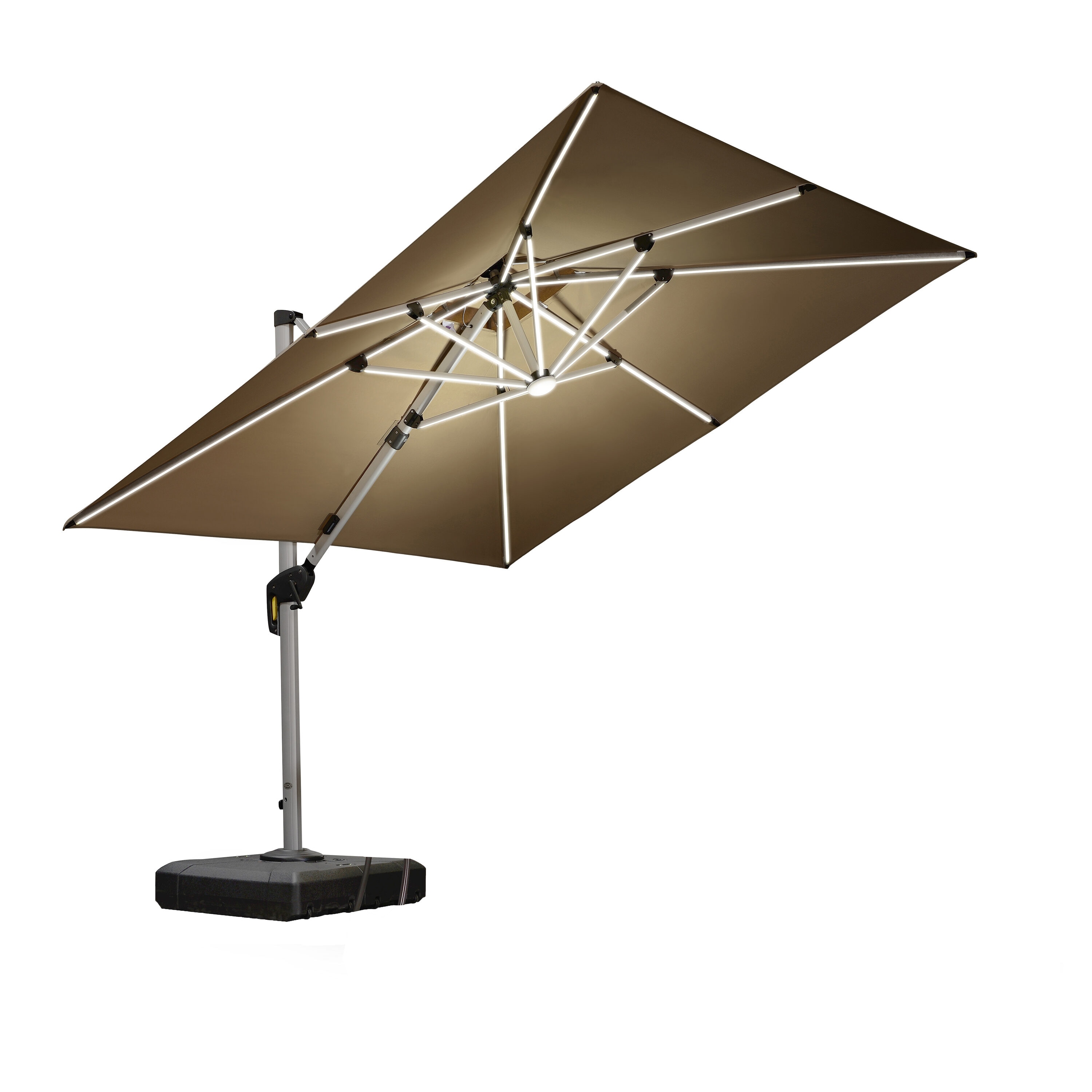 PURPLE LEAF LSGLRSDT09-KK 9-ft Aluminum Beige Crank Cantilever Patio Umbrella with Lights