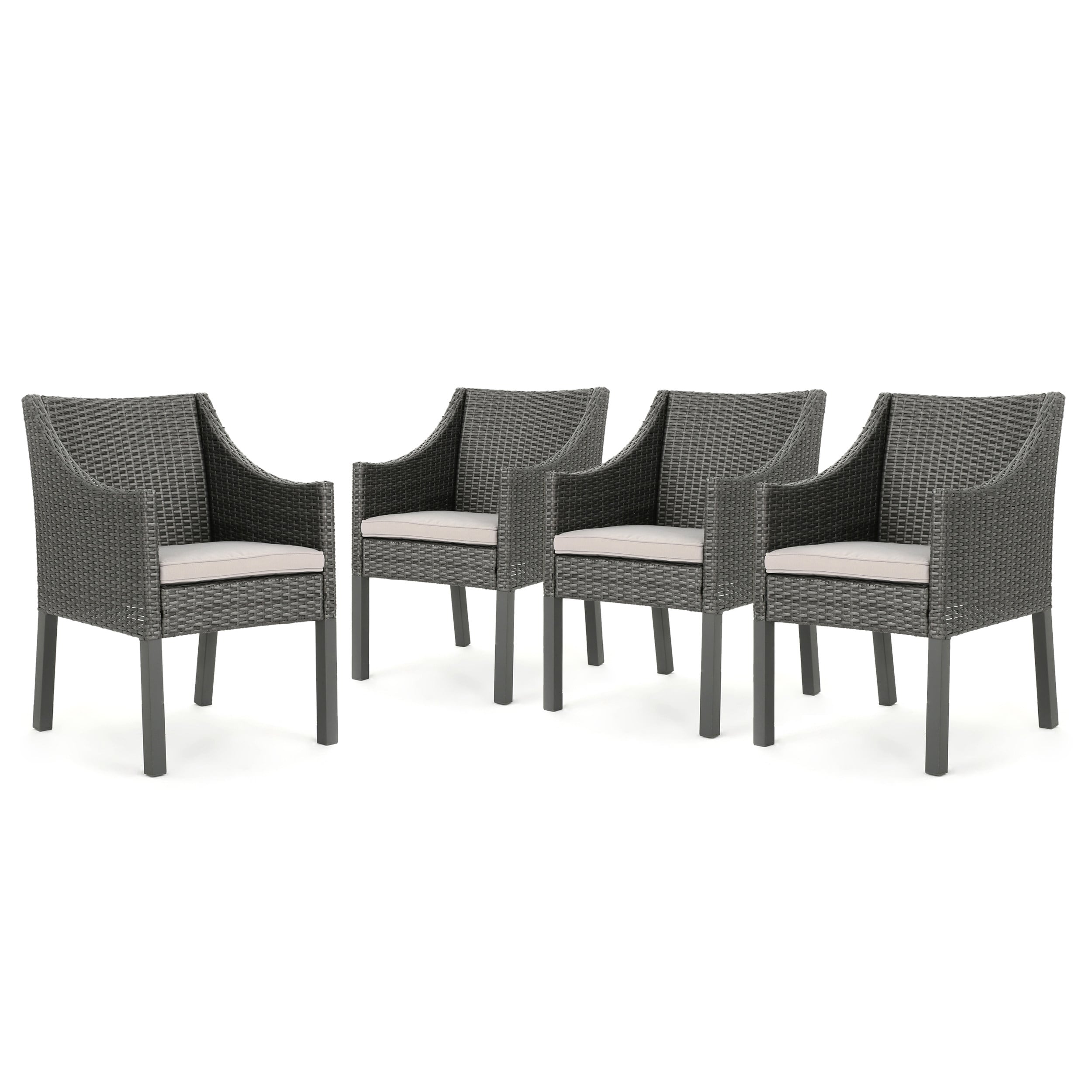 Best Selling Home Decor 303860 Antibes Set of 4 Wicker Grey Iron Frame Stationary Dining Chair with Gray Solid Seat