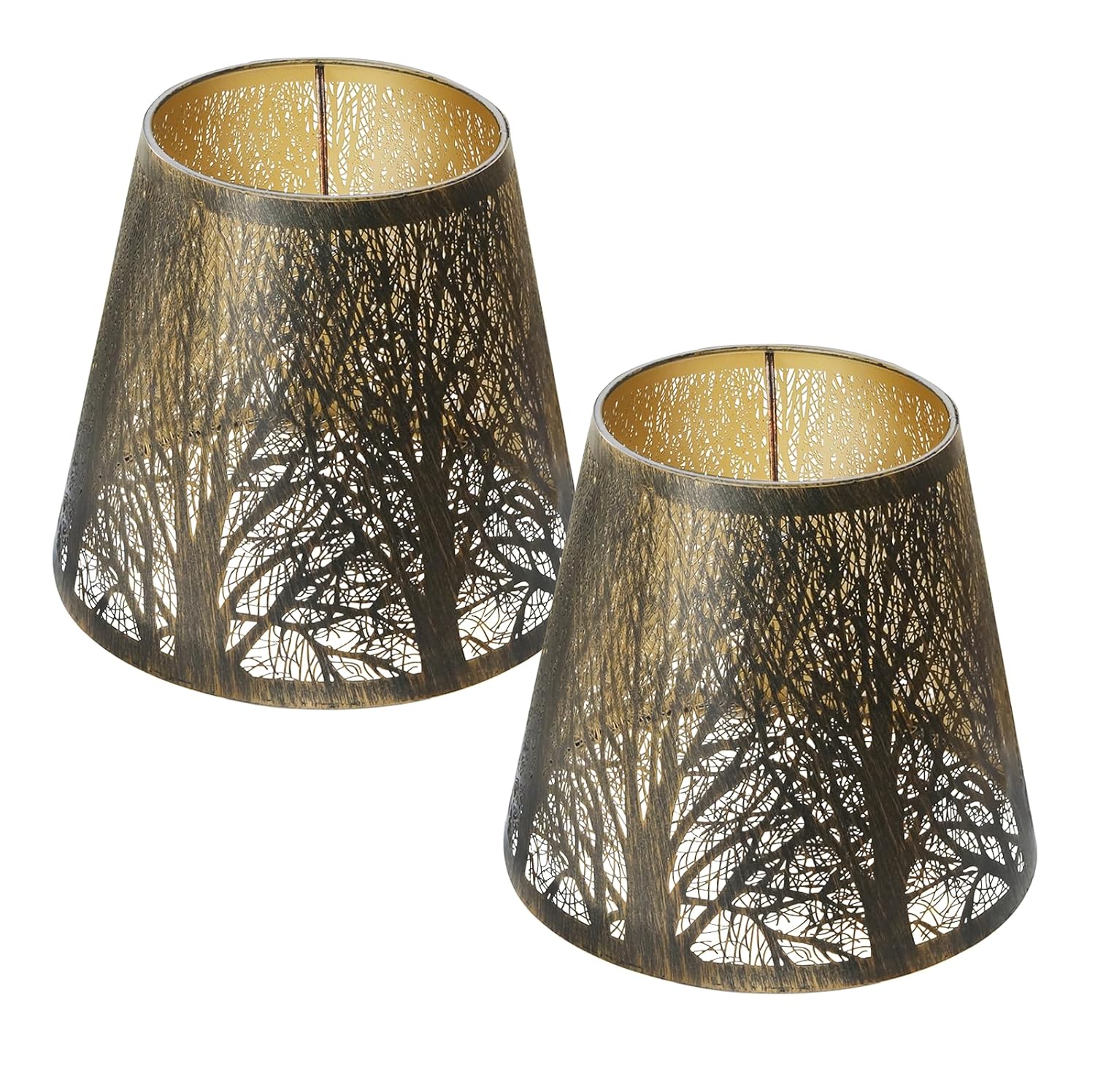 Alucset Barrel Fabric Clip-On Lamp Shade Set of 2 - 5 In Top x 8 In Bottom x 7 In Tall Bronze Gold Finish for Table Chandelier and Wall Lamps