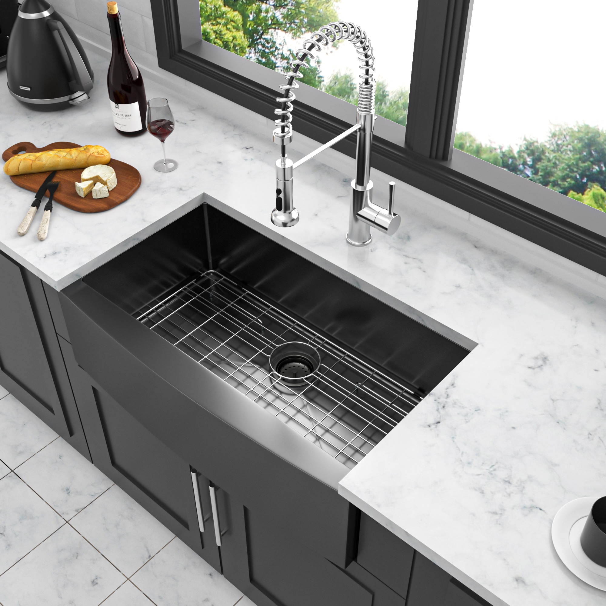 LUXEYARD 36 Gunmetal Black Farmhouse Sink - 36 x 21 x 10 Inch Kitchen Sink Stainless Steel 16 gauge Apron Front Kitchen Sink