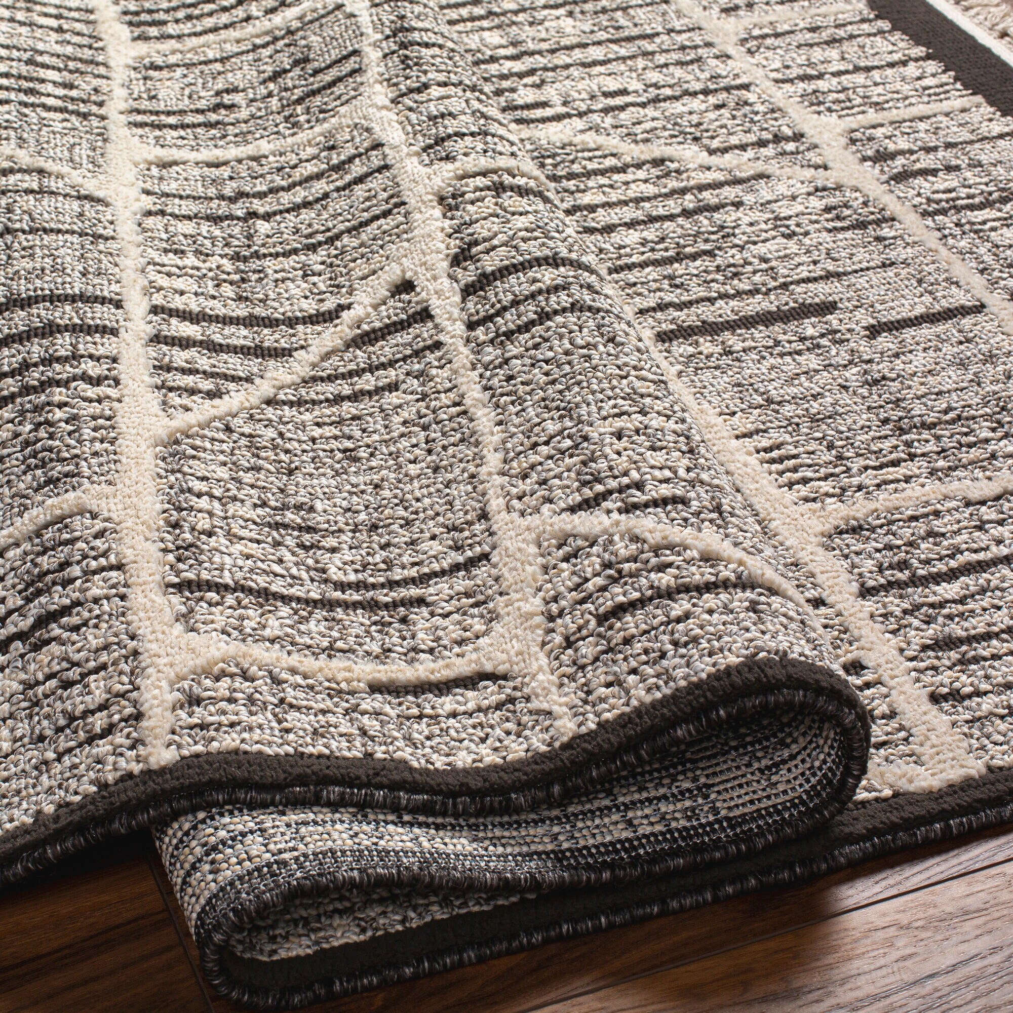 Berlin 31732 Black and Ivory Boho-Industrial Area Rug, 5'2" x 7'
