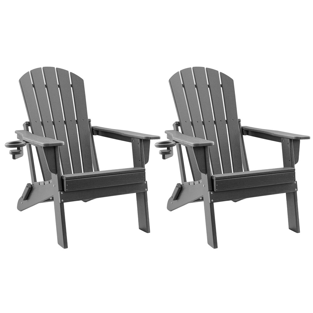 Upland YYFAC-GY2 Adirondack Chair Set of 2 Gray HDPE Frame Stationary Adirondack Chair with Solid Seat