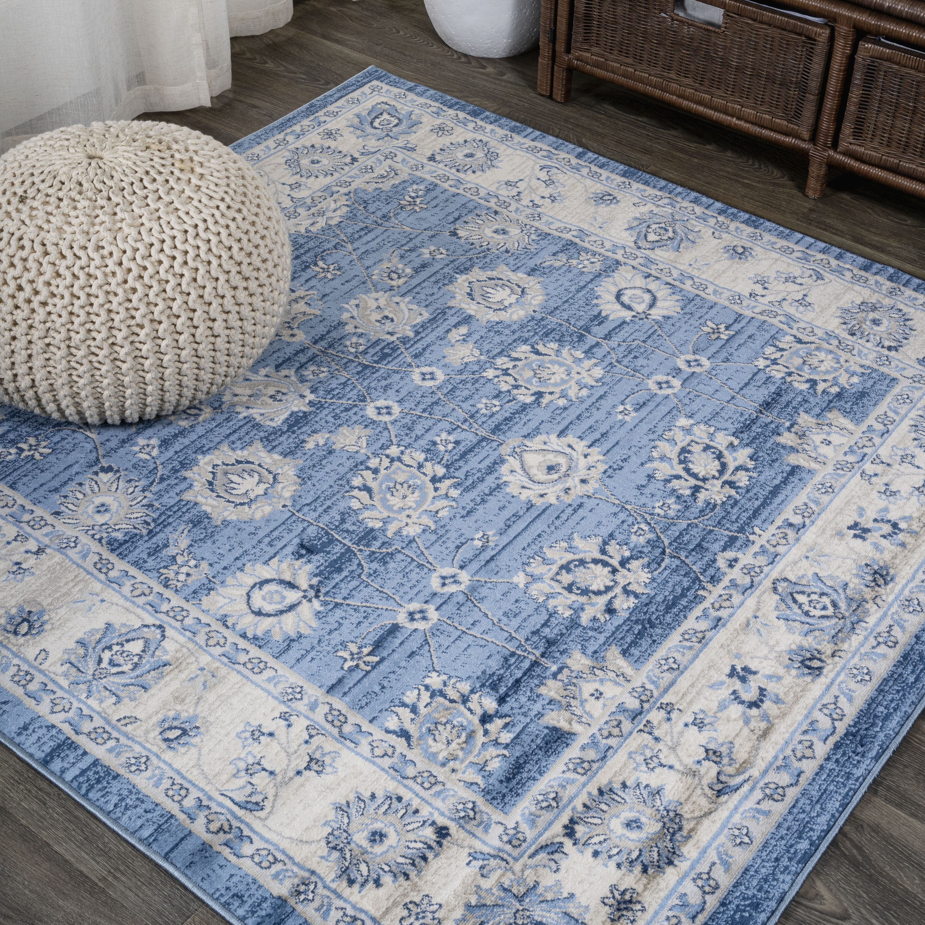 JONATHAN  Y MDP101E-5SQ MODERN PERSIAN Vintage Moroccan 5 x 5 (ft) Loomed Polypropylene Blue/Ivory Square Indoor Medallion Persian Area rug