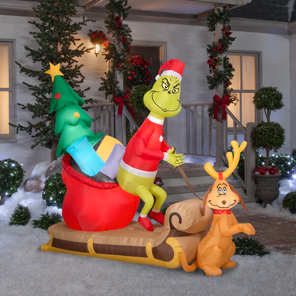 Grinch Dr Seuss's 3.5-ft Lighted Dr. Seuss The Grinch Merry Christmas  Inflatable in the Christmas Inflatables department at