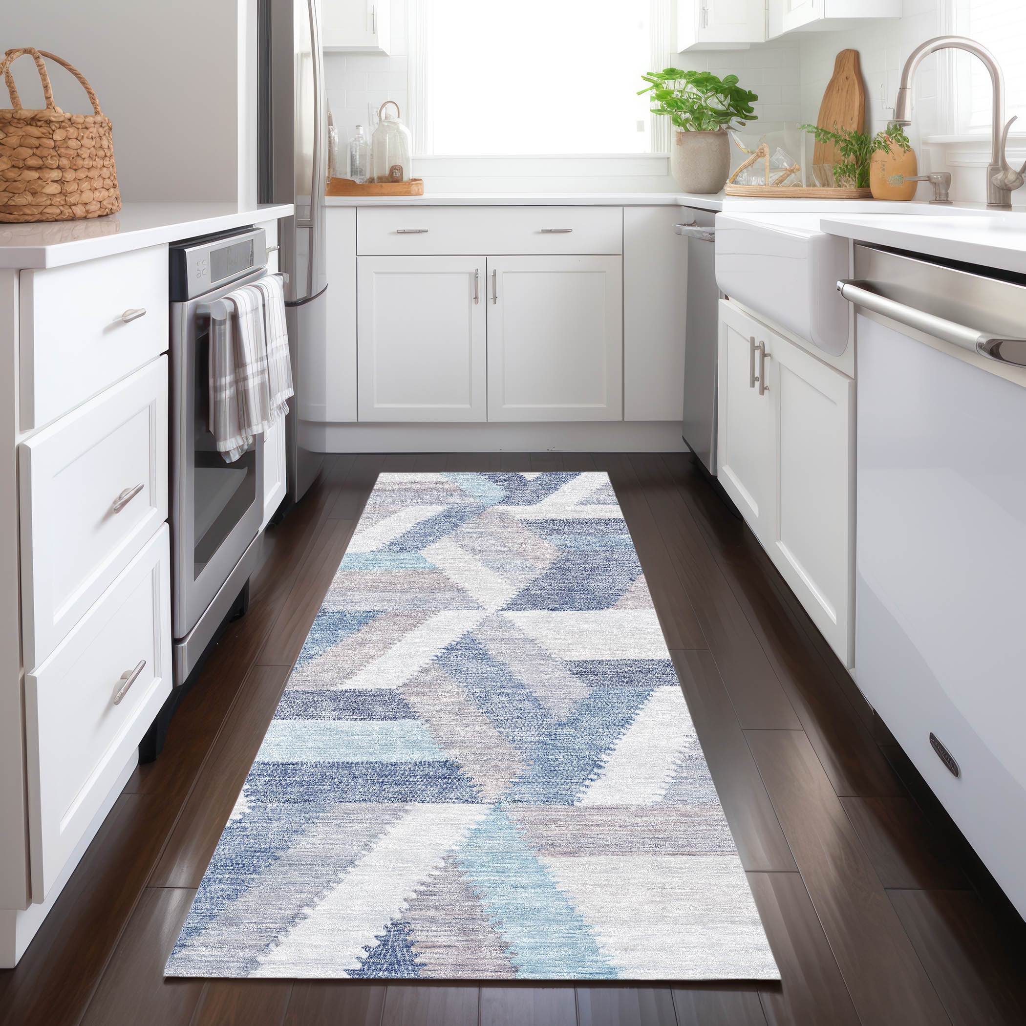 Addison Rugs ACN1241DN2X8 Chantille ACN1241DN 2 x 7 (ft) Polyester Denim Rectangular Indoor/Outdoor Geometric Machine washable Runner rug
