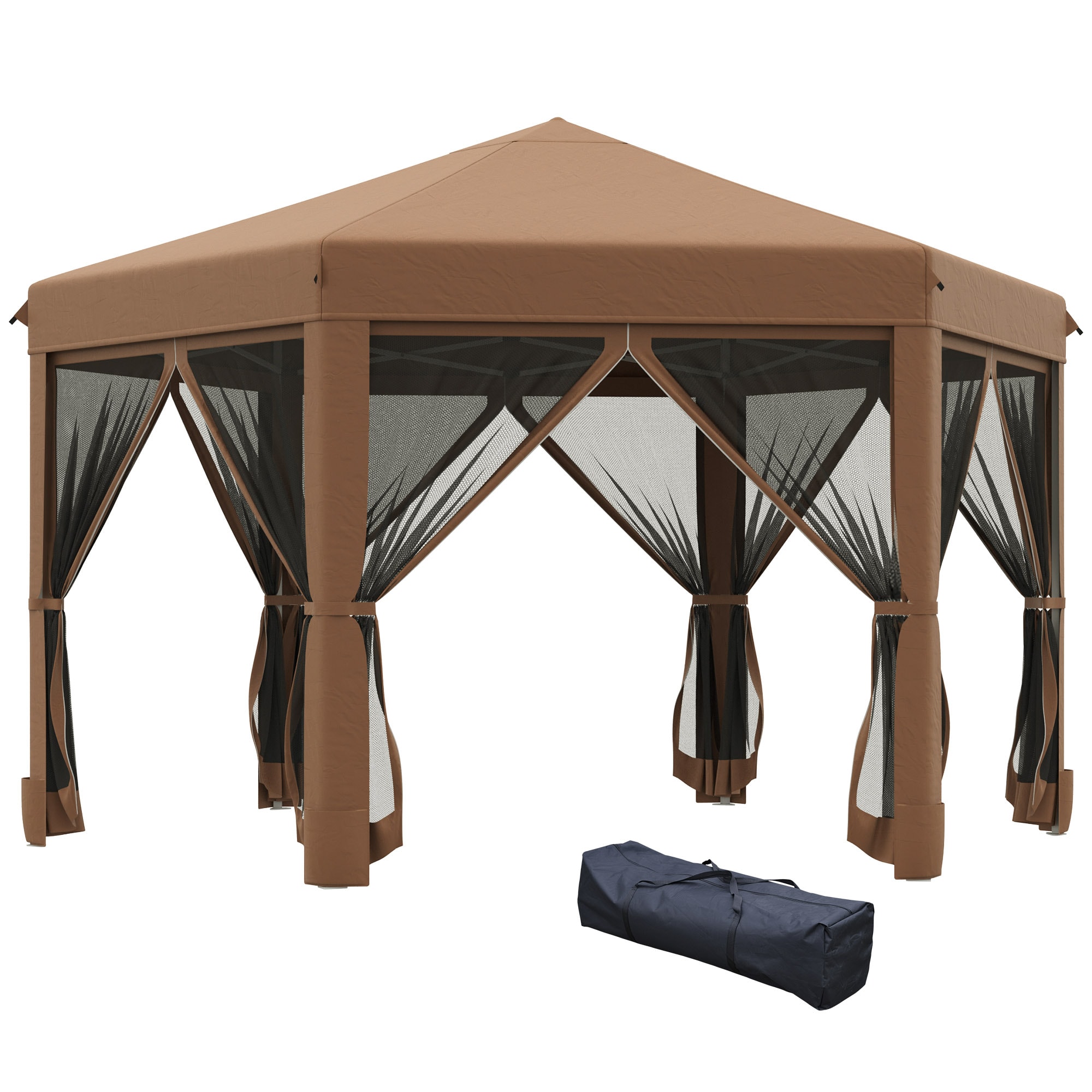 Siavonce XH00701 12.5-ft x 10.5-ft Dark Brown Gazebo with Soft Top Roof (Screen Included)