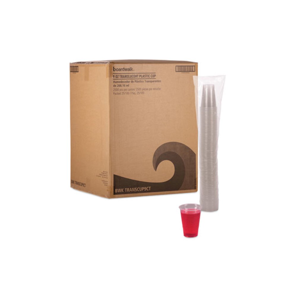 Boardwalk Translucent Plastic Cold Cups 9 oz 100/Sleeve 25 Sleeves/Carton