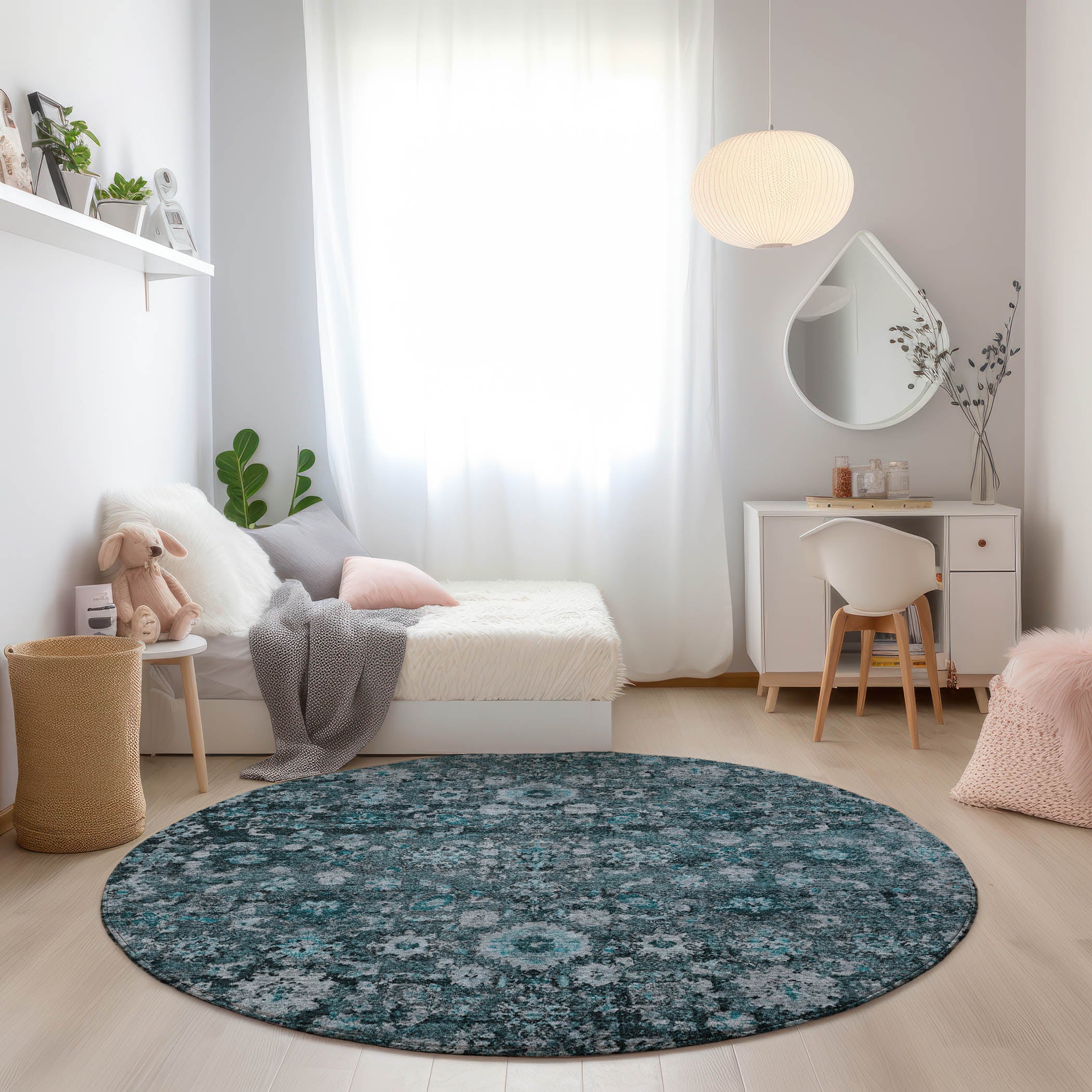 Addison Rugs ACN651TE8RO Chantille ACN651TE 8 x 8 (ft) Polyester Teal Round Indoor/Outdoor Geometric Machine washable Area rug