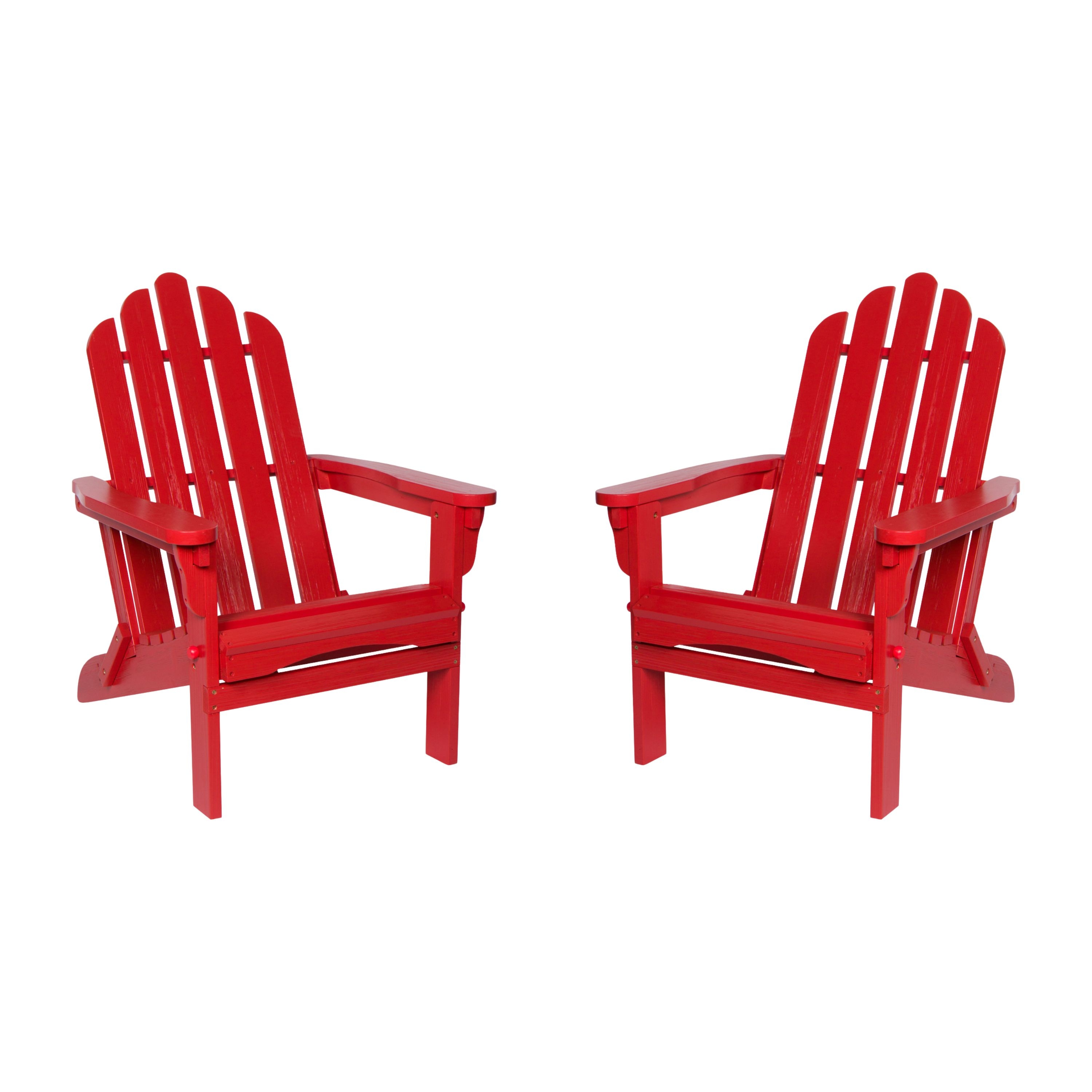 Shine Company KT4659CR-2 Set of 2 Chili Red Wood Frame Stationary Adirondack Chair with Slat Seat