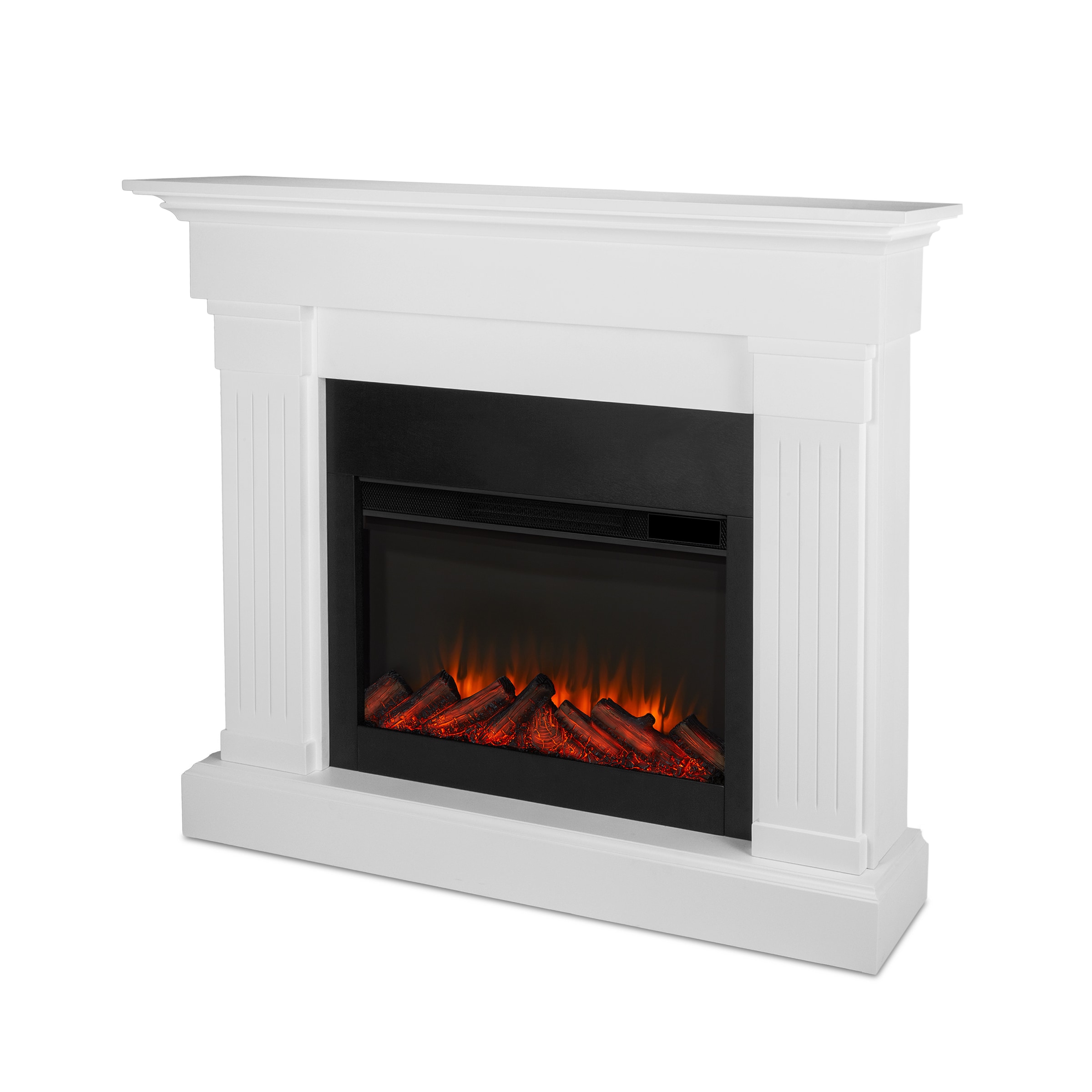 White Fan Forced Electric Fireplace, Electric Fireplace Heater Realistic Flame And Logs With Glowing Embers