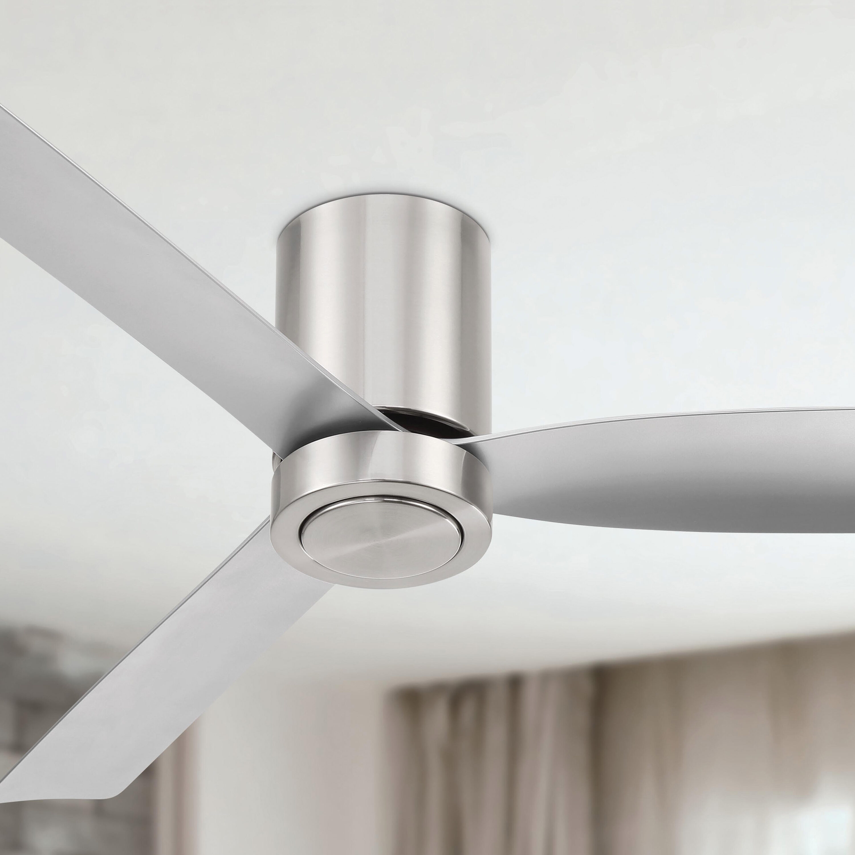 Arranmore Lighting & Fans AR-3002BN-52 CORMAC 52-in Outdoor Flush Mount Brushed Nickel with Silver Blades Ceiling Fan Without Light - Remote Included ( 3 -Blade )