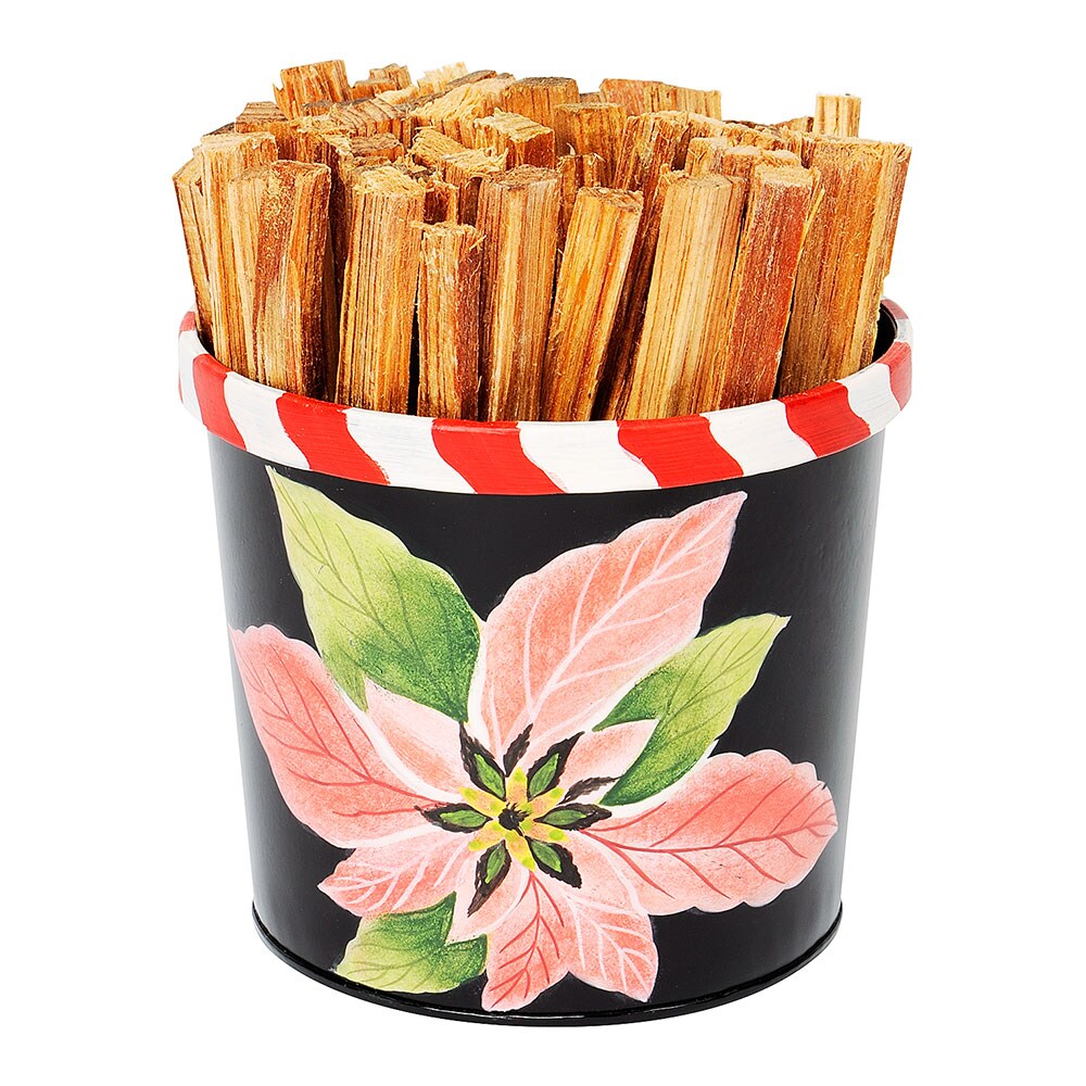 Minuteman International FWC-12  Poinsettia Round Fatwood Caddy w/4 Lb Sticks Included, 7 -in Diameter, Multi Color