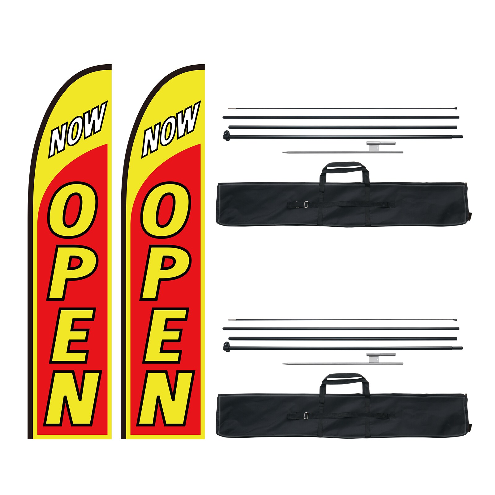 VEVOR SCQGYMQGQWAO05143V0 Open Flags with Pole Kit  Advertising Flags for Business Outside  Advertising Feather Flag Kit  Includes 2 Banner Flags  2 Poles  2 Ground Stakes  Open Sign Swooper Flags for Businesses 16.3 FT