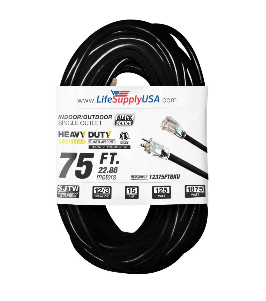 LifeSupplyUSA 75-ft 12 3-Prong Indoor/Outdoor Sjtw Heavy Duty Lighted  Extension Cord in the Extension Cords department at