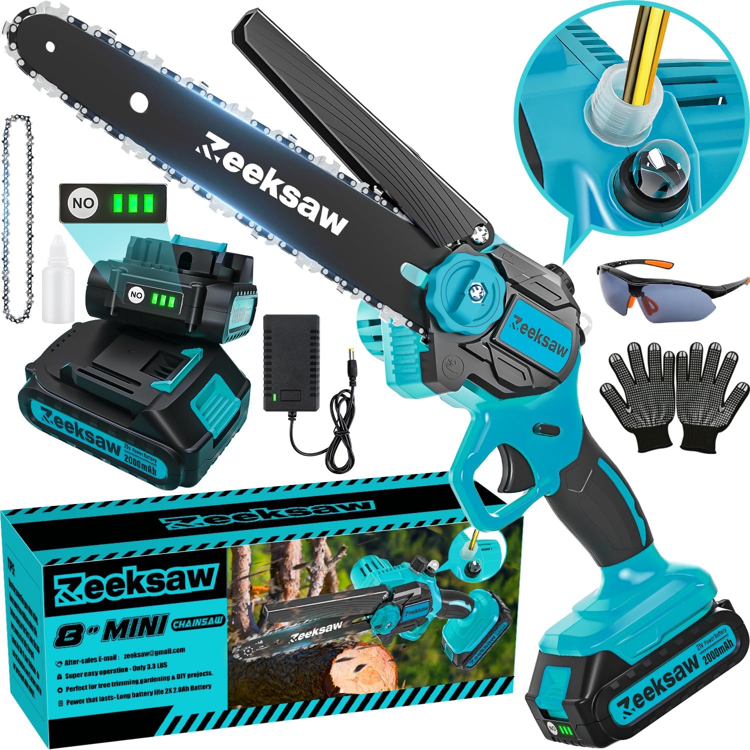 Zeeksaw 8 Inch Electric Chainsaw Cordless With Auto Oiler Seniors