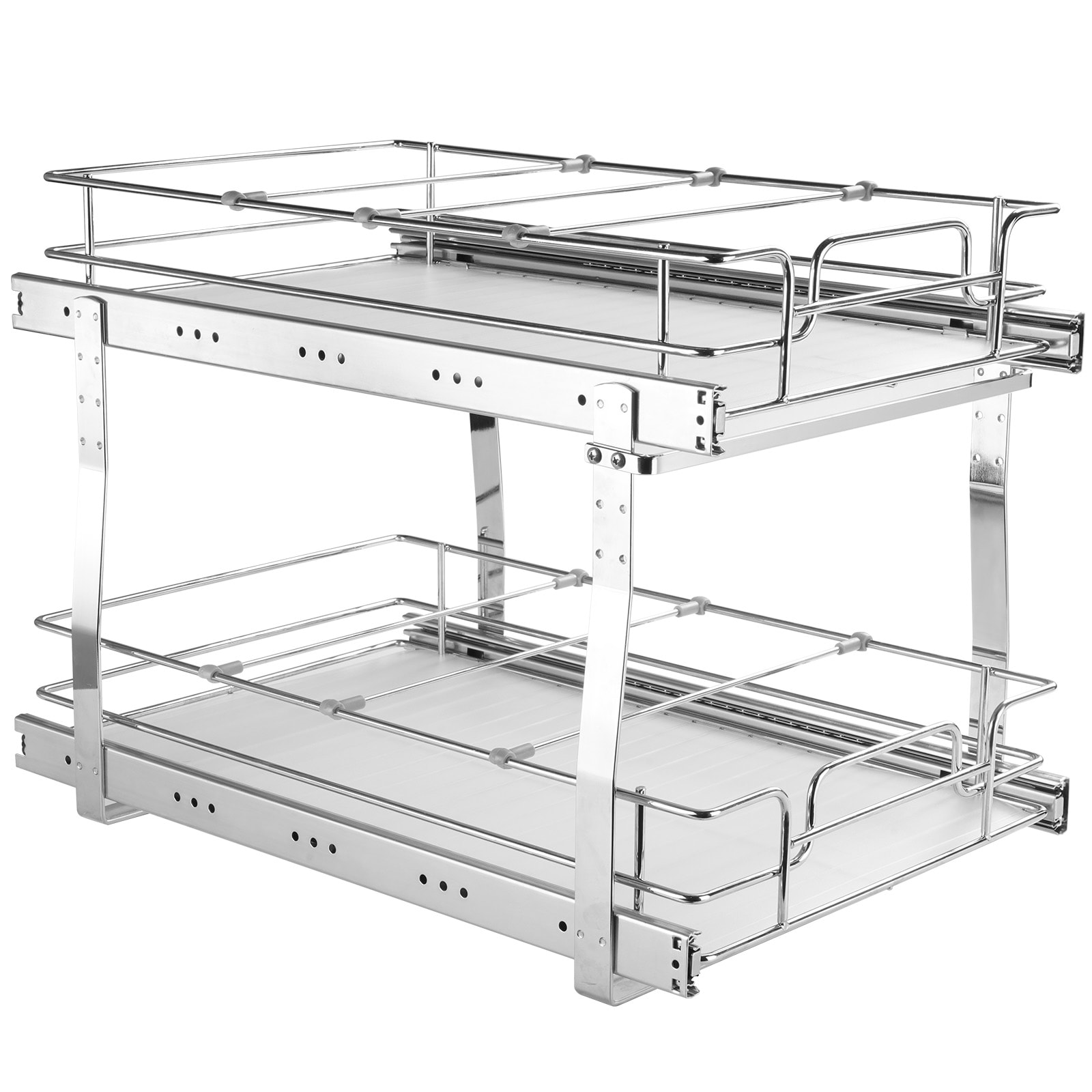 LUXEYARD 2 Tier 14 in.Wx21 in.Dx15 in.H Pull Out Cabinet Organizer  Heavy Duty Slide Out Pantry Shelves  Steel Roll Out Drawers  Sliding Drawer Storage for Home  15.5 in.Wx22 in.Dx18 in.H Install Size for Cabinet