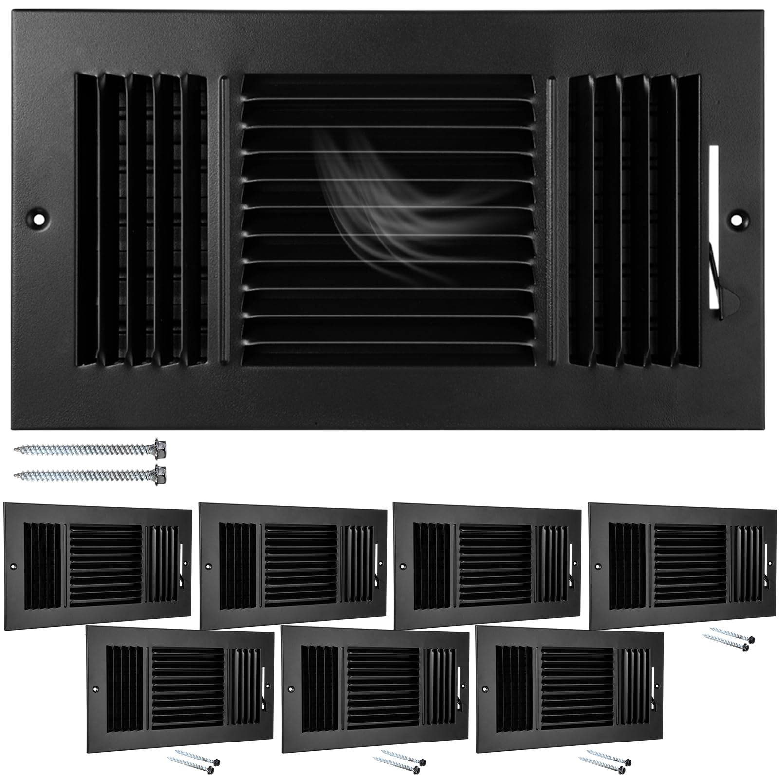 Etokfoks Black Includes Screws Solid Steel Ceiling Register Vent Cover For HVAC Sidewall Ceiling Air Vent 8 Pack #LETWXU7PT