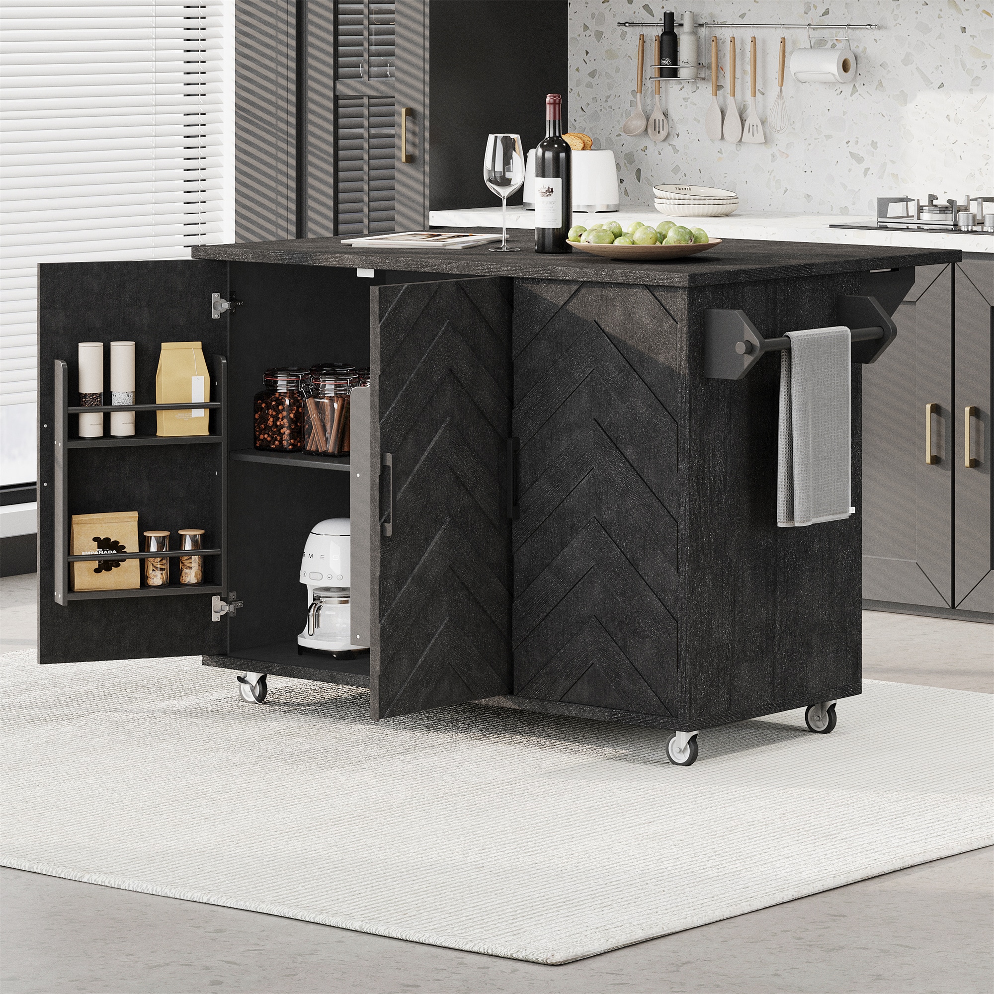 BABOOM BOM-B92030-OR Gray MDF Base with Wood Rolling Kitchen Island ( 29.5-in x 51.2-in x 36.2-in )