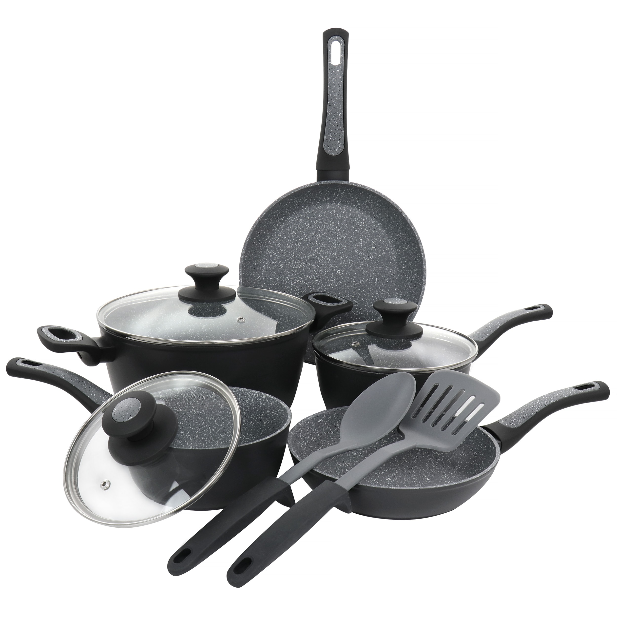 Oster  10 Piece NonStick Aluminum Cookware Set in Black and Grey Speckle