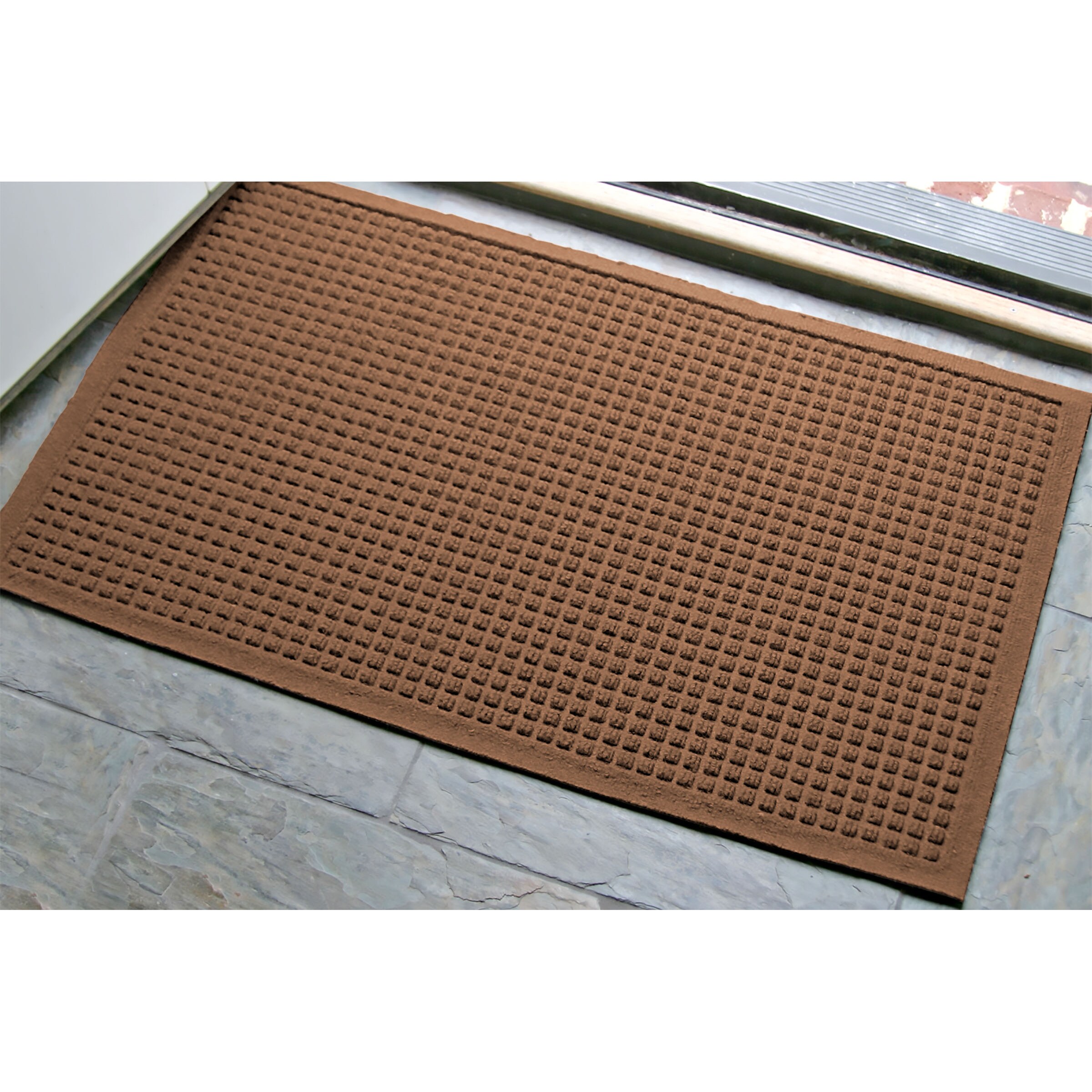 2'x5' Runner Aqua Shield Squares Indoor/Outdoor Doormat Camel - Bungalow  Flooring