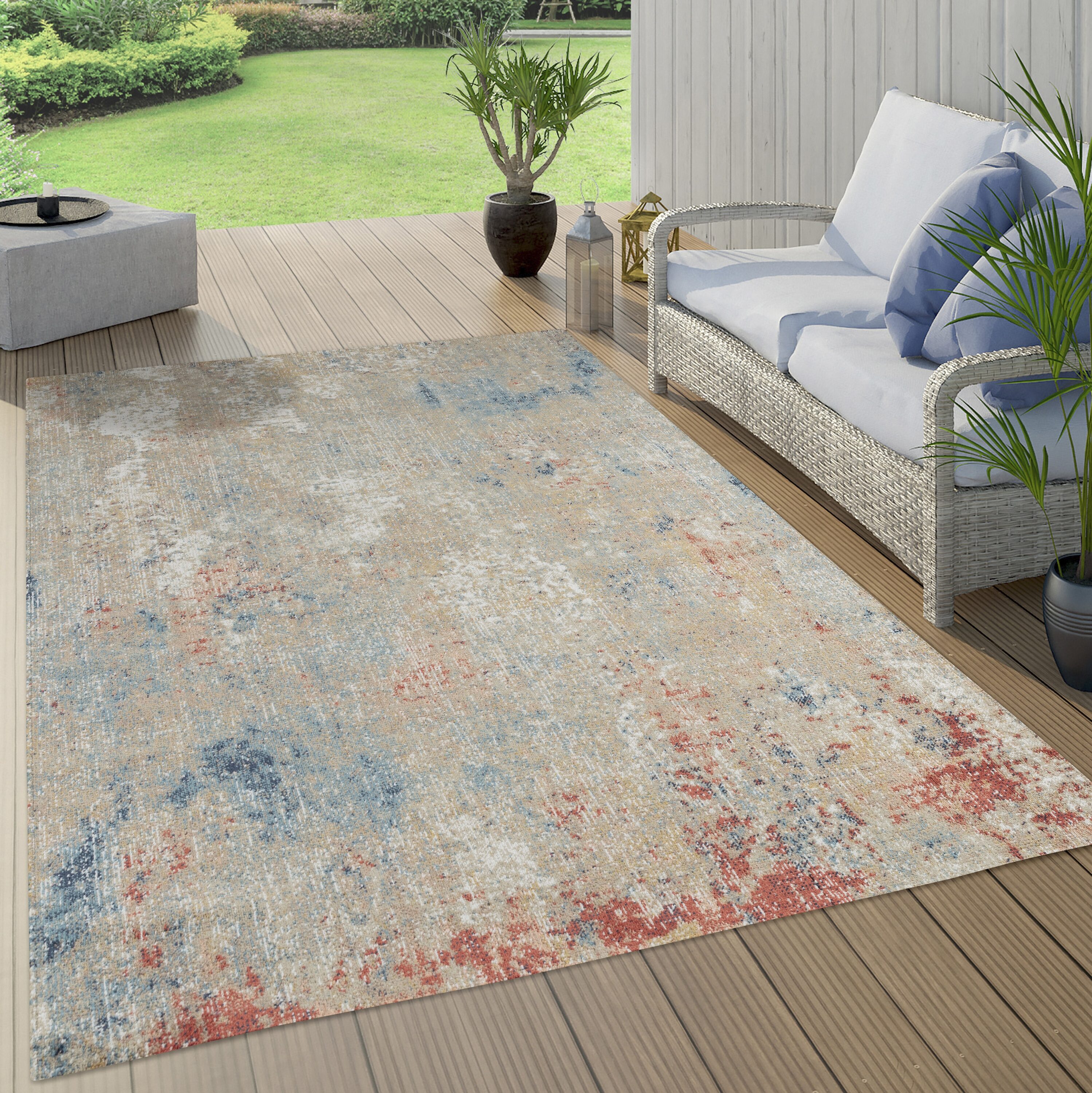 MDA Rugs TL0758 Trellis 5 x 8 (ft) Polyester Multicolor Rectangular Indoor/Outdoor Abstract Area rug