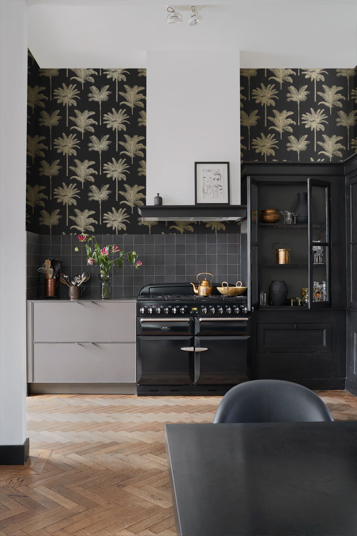 Taj Black and Gold Palm Trees Non-Woven Wallpaper