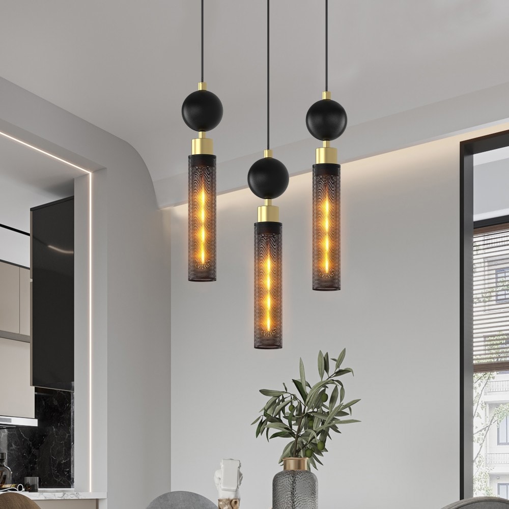Basdien 2 in Black 3 Light Modern Wrought Iron Pendant Light Kitchen Island Hanging Lighting Indoor Chandelier Bedroom Bathroom Dining Room Living Room Farmhouse Barn Laundry Cafe Basement Bar Reading Room Sink E26 Base Bulb Not Included Dimes