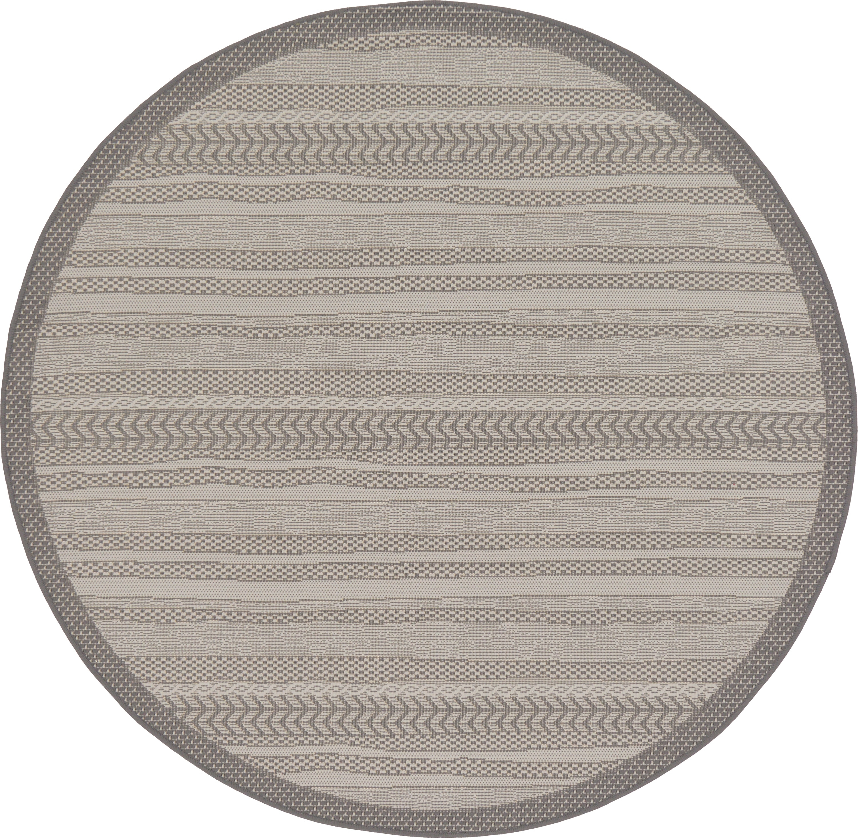 Unique Loom 3127140 Lines Outdoor 6 x 6 (ft) Loomed Polypropylene Gray/Dark Gray Round Indoor/Outdoor Geometric French Country Area rug