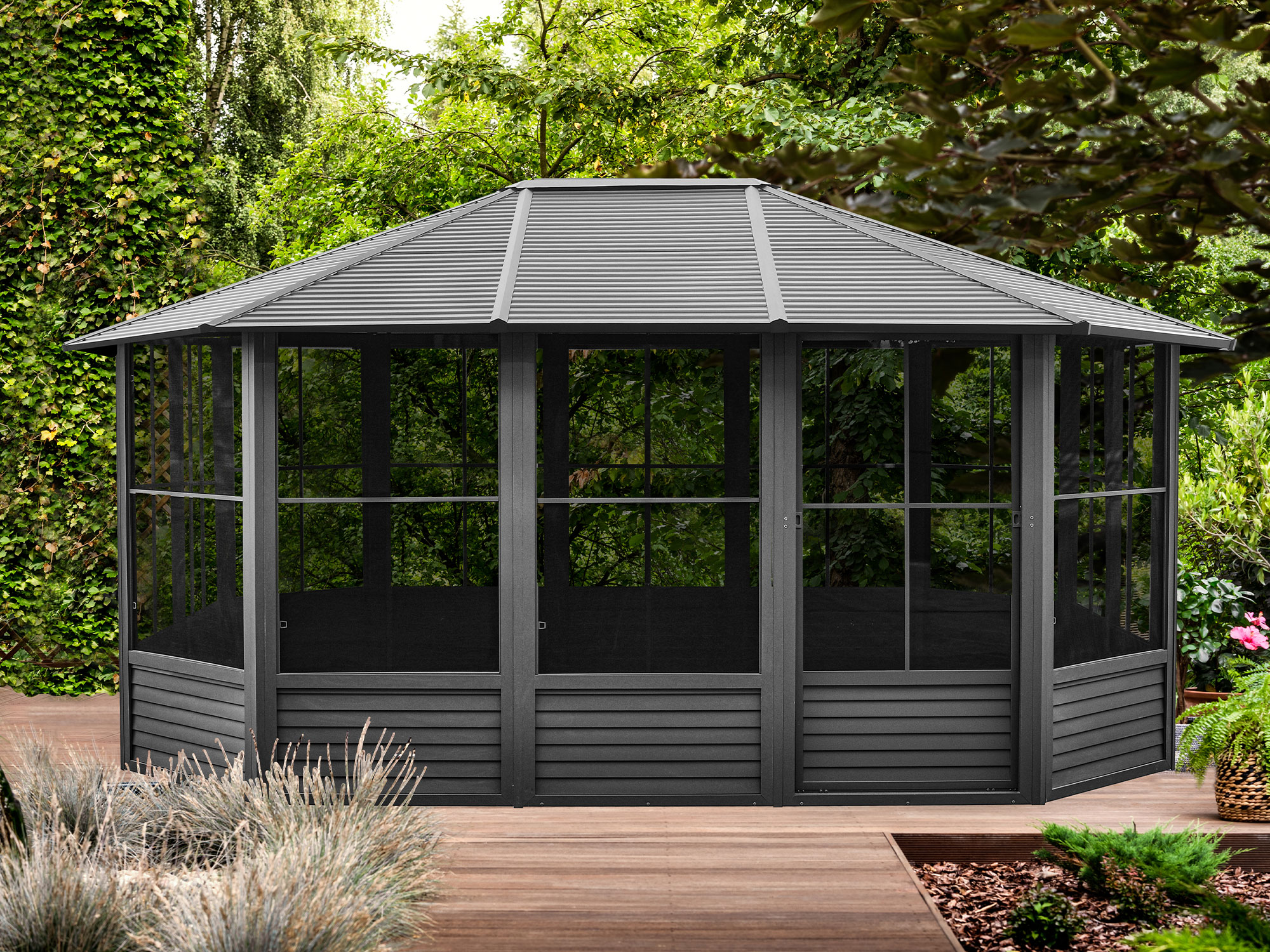 Gazebo Penguin Florence 15-ft x 12-ft Hardtop Roof Aluminum Gazebo (Screen Included)