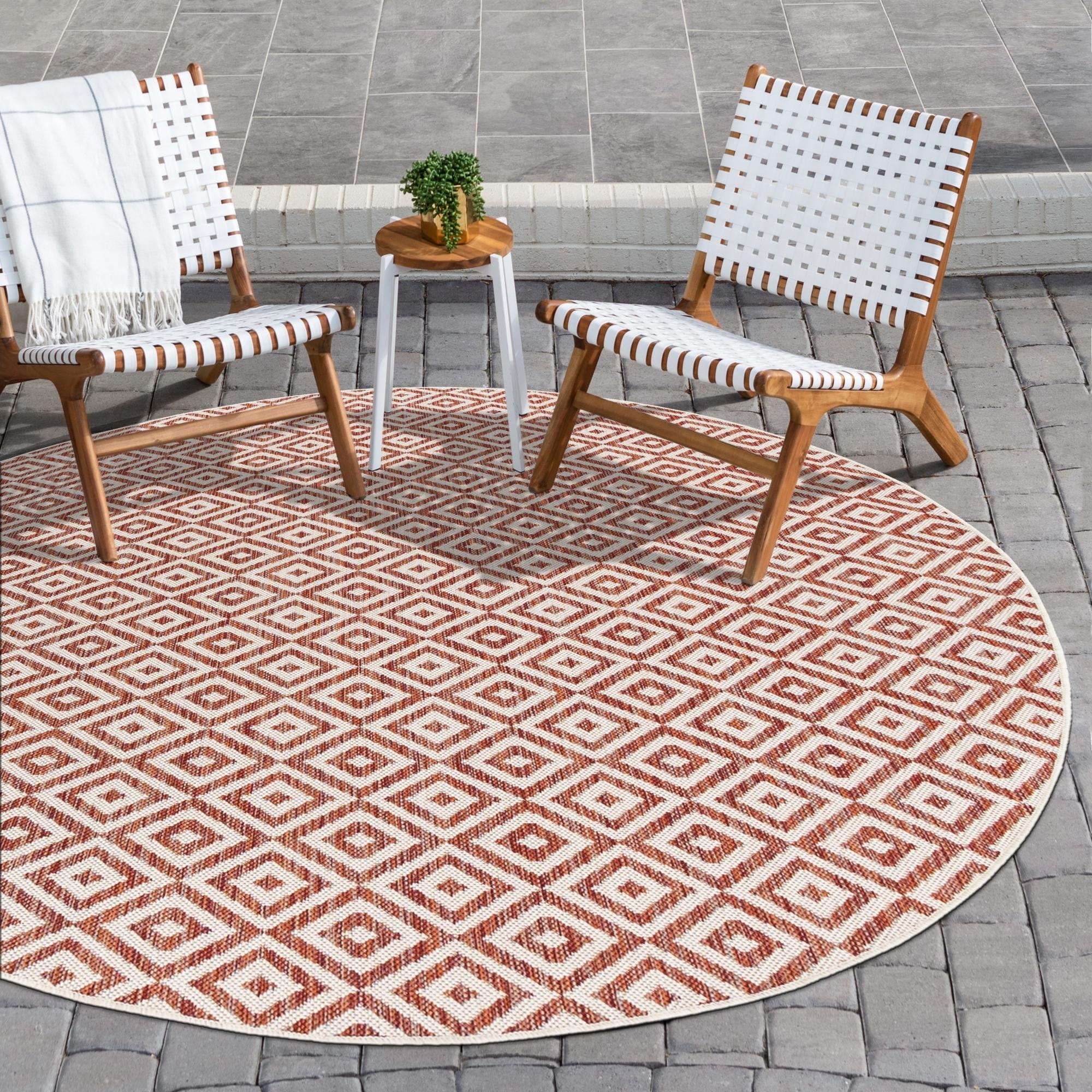 Unique Loom 3152626 Jill Zarin Costa Rica 7 x 7 (ft) Loomed Polypropylene Rust Red Round Indoor/Outdoor Geometric Area rug