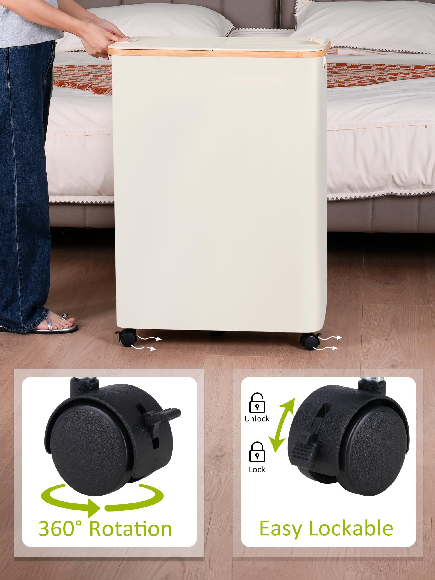CYQBD Double Laundry Hamper Wheels Divided Removable Bags 2 Section ...