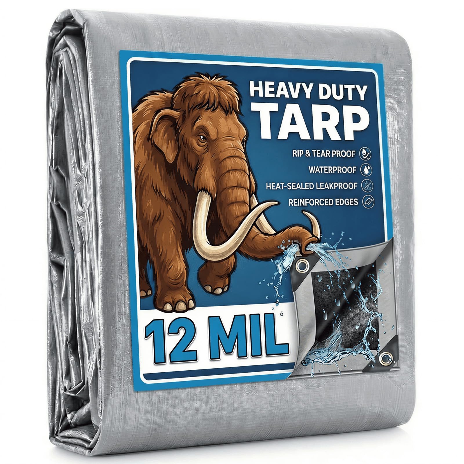 Anqtovp  Heavy Duty Waterproof Tarp 12x16FT 12 Mil Thick with Reinforced Edges and Aluminum Grommets Multipurpose Protective Cover for Outdoor