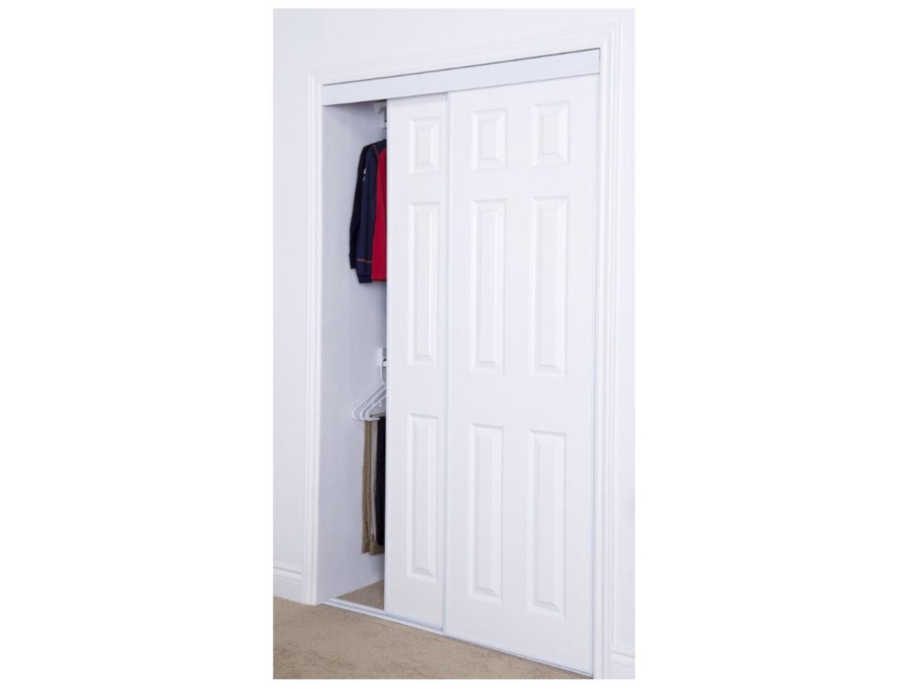 Renin 692036 72-in x 80-in White 6-panel Smooth Solid core Prefinished Hardboard Closet Sliding Door ( Hardware Included )