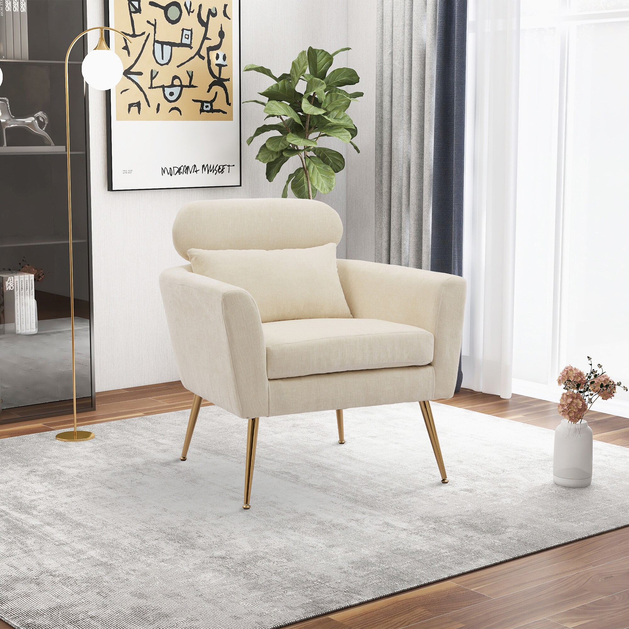 Clihome Modern Accent Chairs Modern Beige Accent Chair at Lowes.com