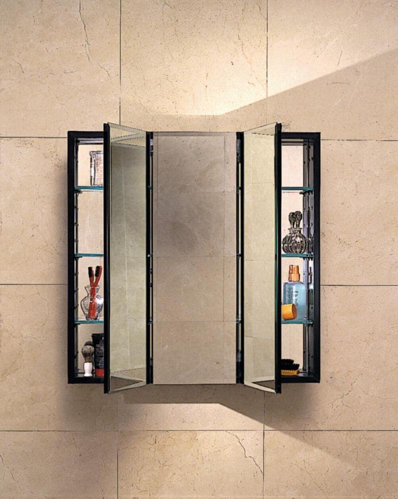 Robern PLM3030G PL Series 30-in x 30-in Surface Mount Black Mirrored Square Medicine Cabinet with Outlet
