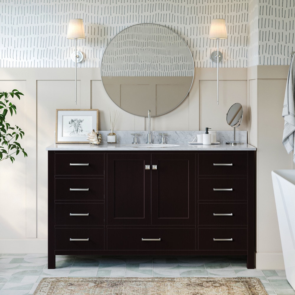 Espresso Wood 61" Single Basin Vanity with Marble Top
