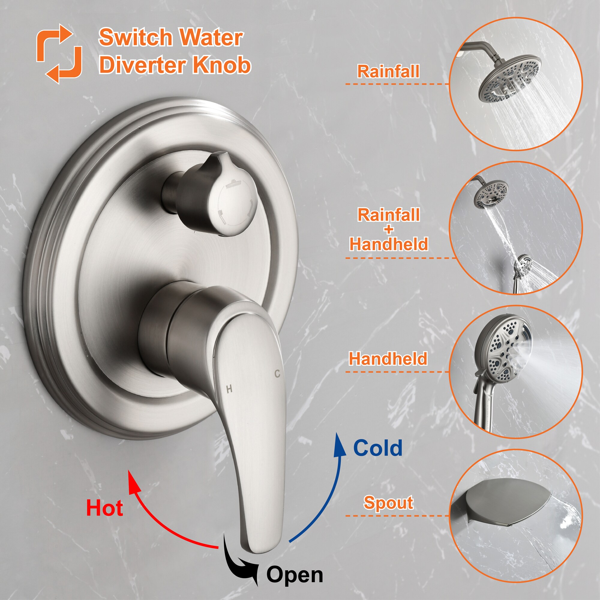 WELLFOR SPA-18020B Showerhead-Bar-Panels - View #10