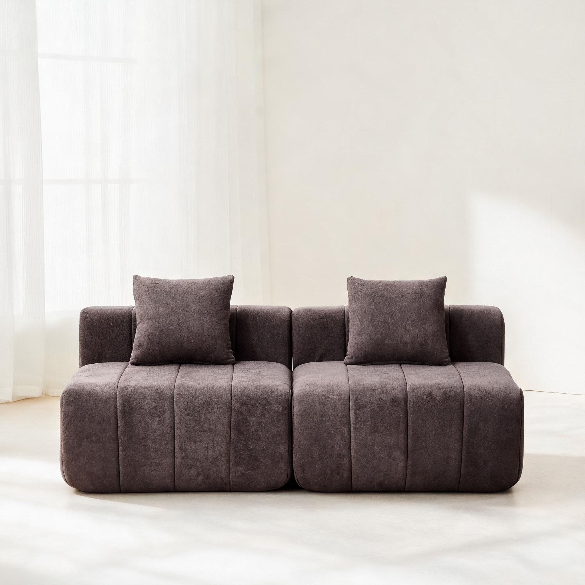FlowLuxe - Gray-Toned Chenille Modular Sectional Sofa with Piano-Key Seats for Versatile Living S...