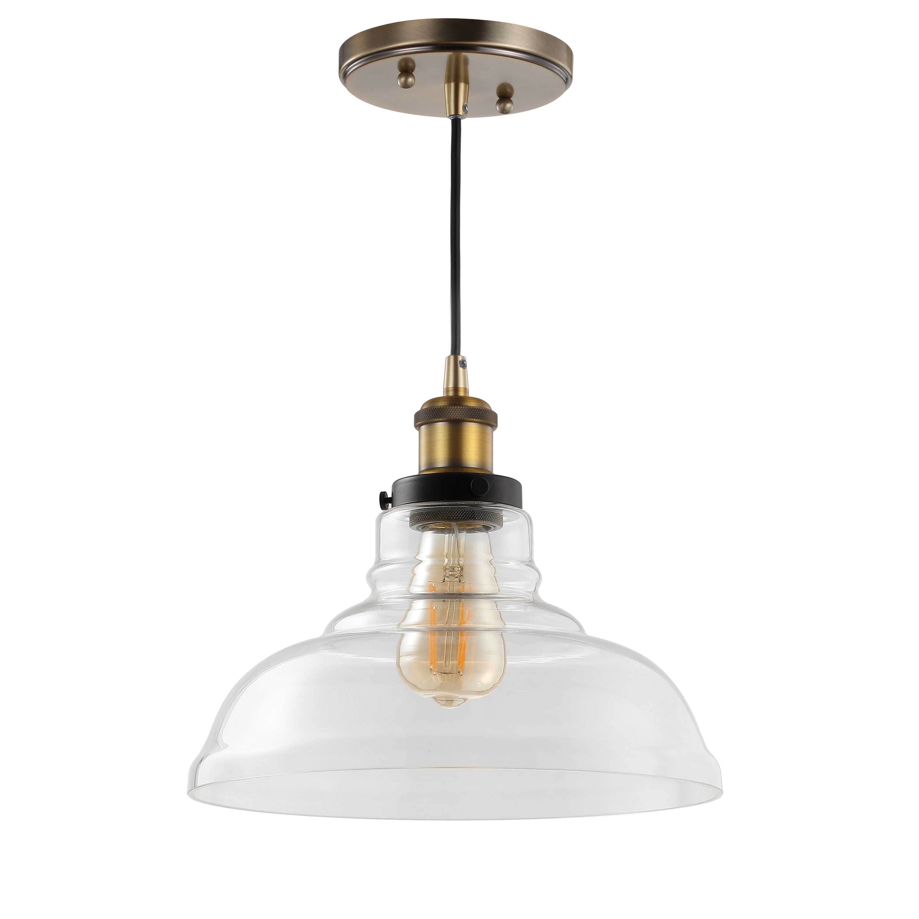 Litchfield 11" Brass and Glass Farmhouse LED Pendant