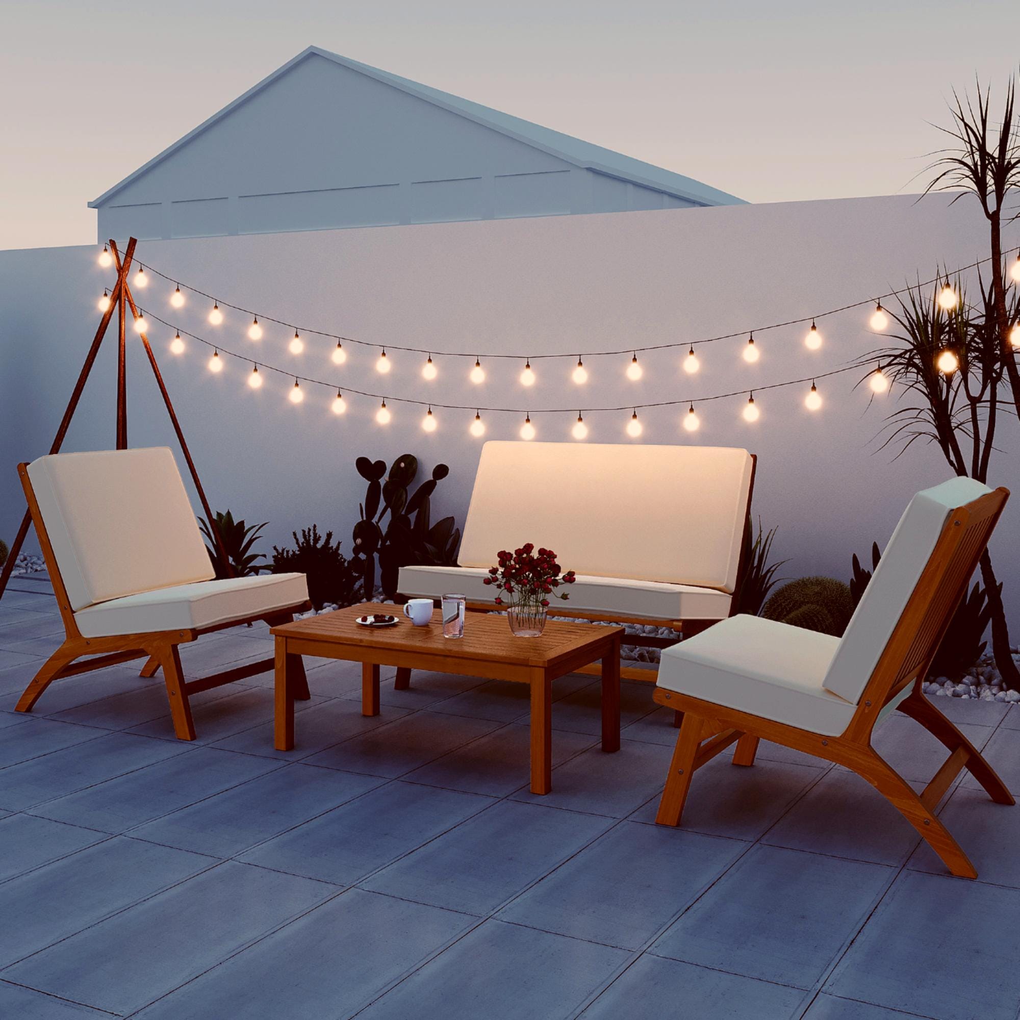 Bayfeve BFG-1225A 4 -Piece Patio Conversation Set with Off-white Cushions