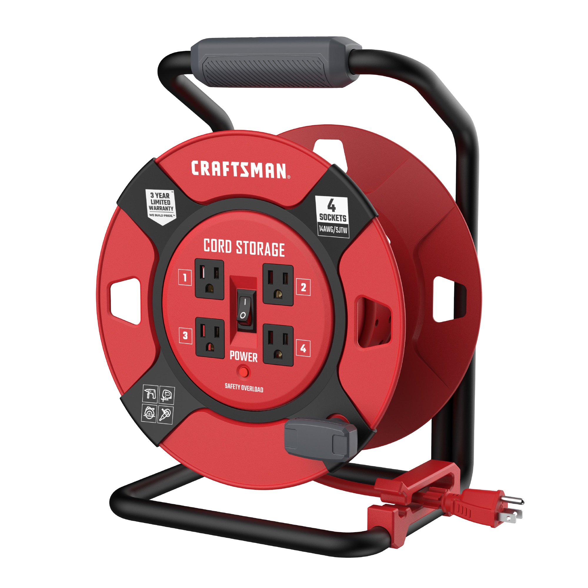 CRAFTSMAN Heavy Cable Management Reel, 1 Ft Cord with 4 Outlets