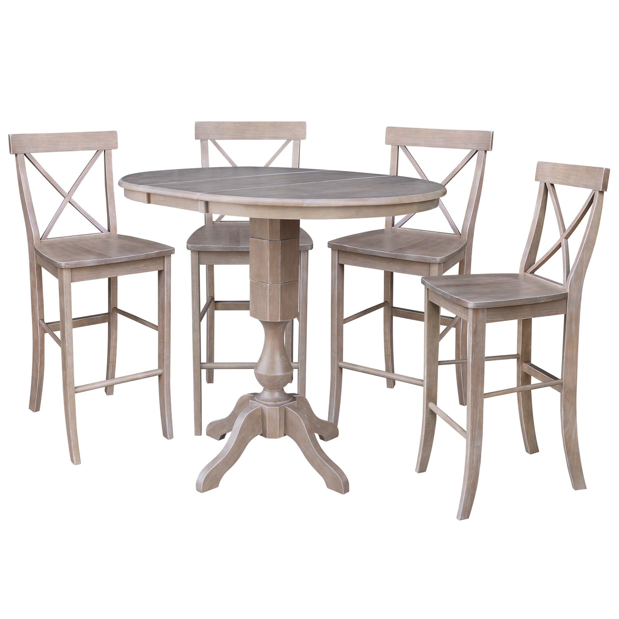 International Concepts K09-36RXT-11P-6133-4 Washed gray taupe Traditional Dining Room Set with Round Table ( Seats 4 )