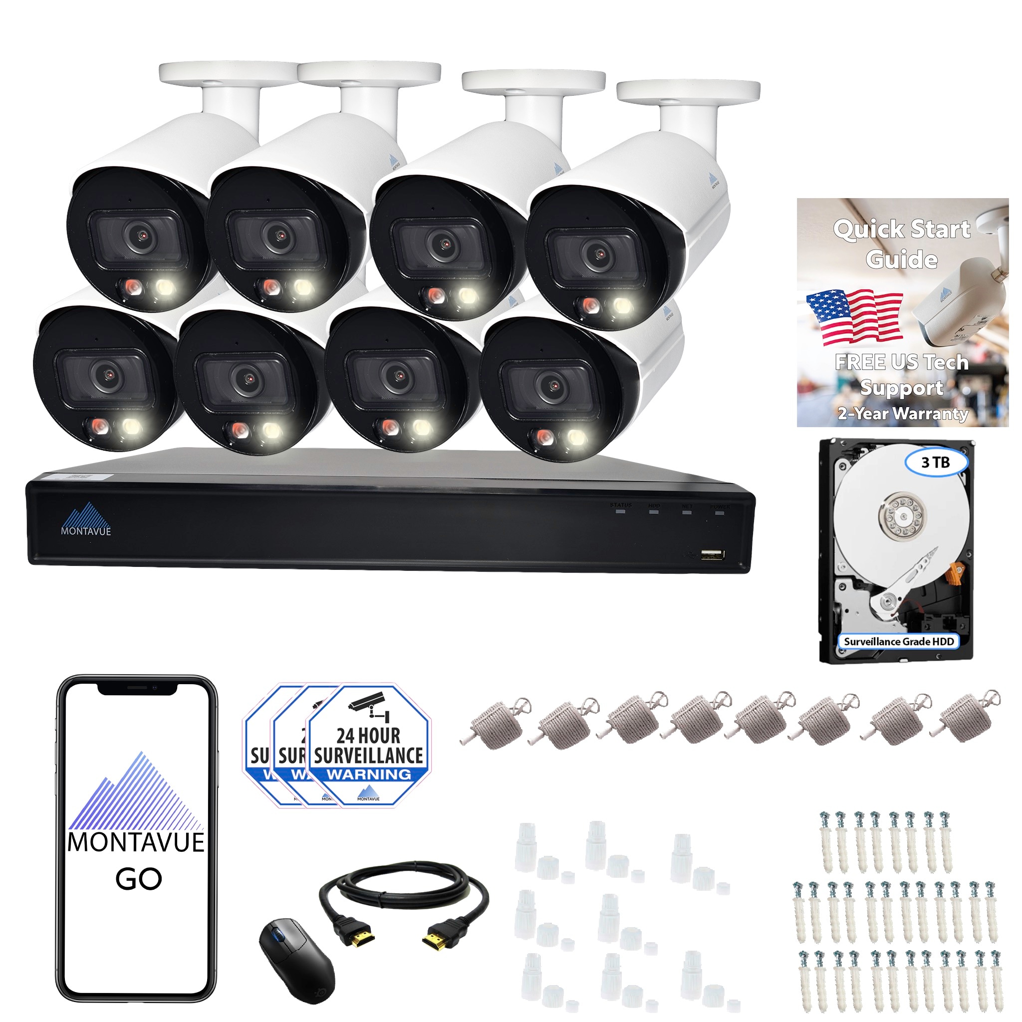 Montavue MTIP4163-8-4095B-W 16 Channel Security Camera System with 8 Smart Illumination 4MP AI Audio Bullet Cameras